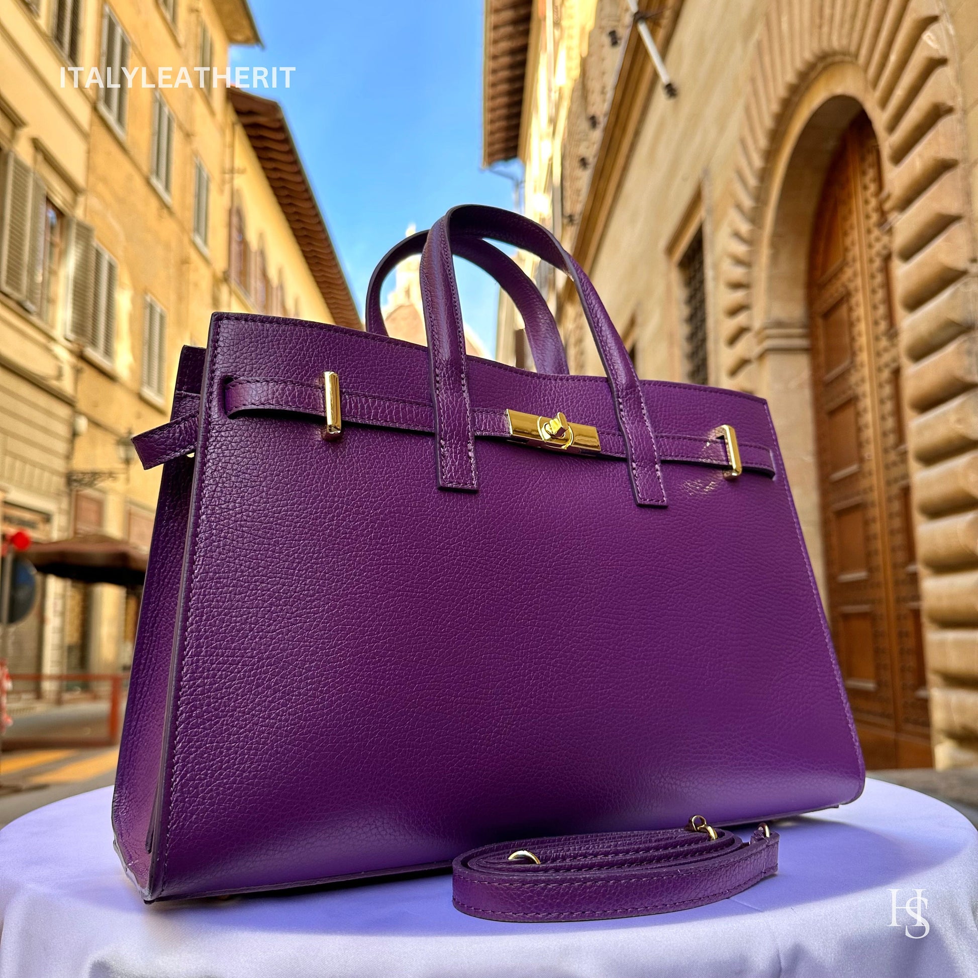 Italian Handmade Leather Bags for Women | Elegant Tote & Purse from Florence, Purple Leather bag