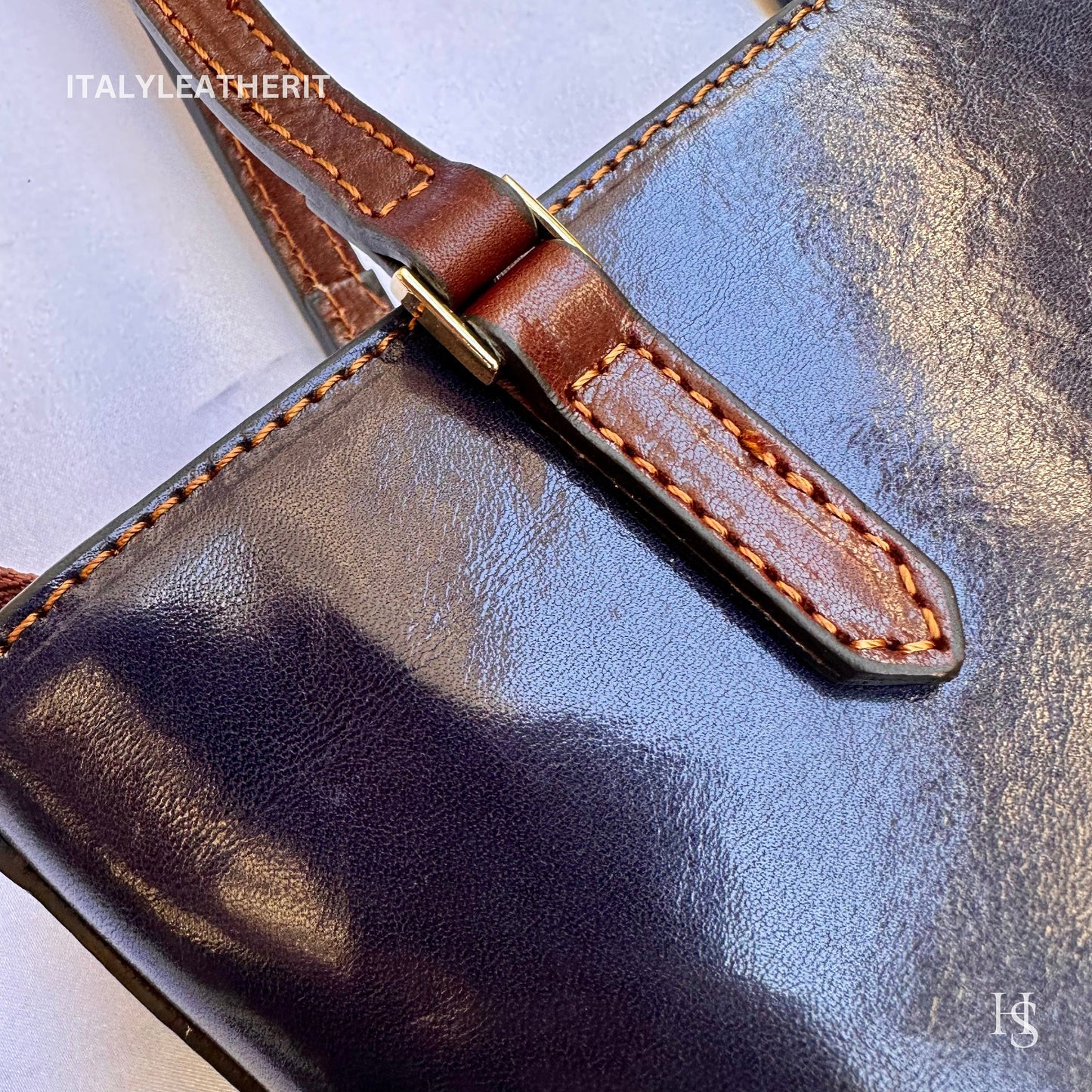 Italian Handmade Leather Bags For Women l l Elegant Leather Tote From Florence, Small boat bag, Made in Italy- Navy blue bag