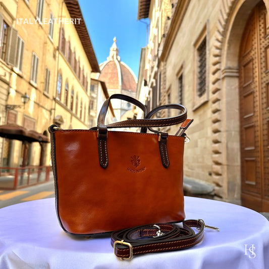 Italian Handmade Leather Bags For Women l l Elegant Leather Tote From Florence, Small boat bag, Made in Italy, Brown leather tote