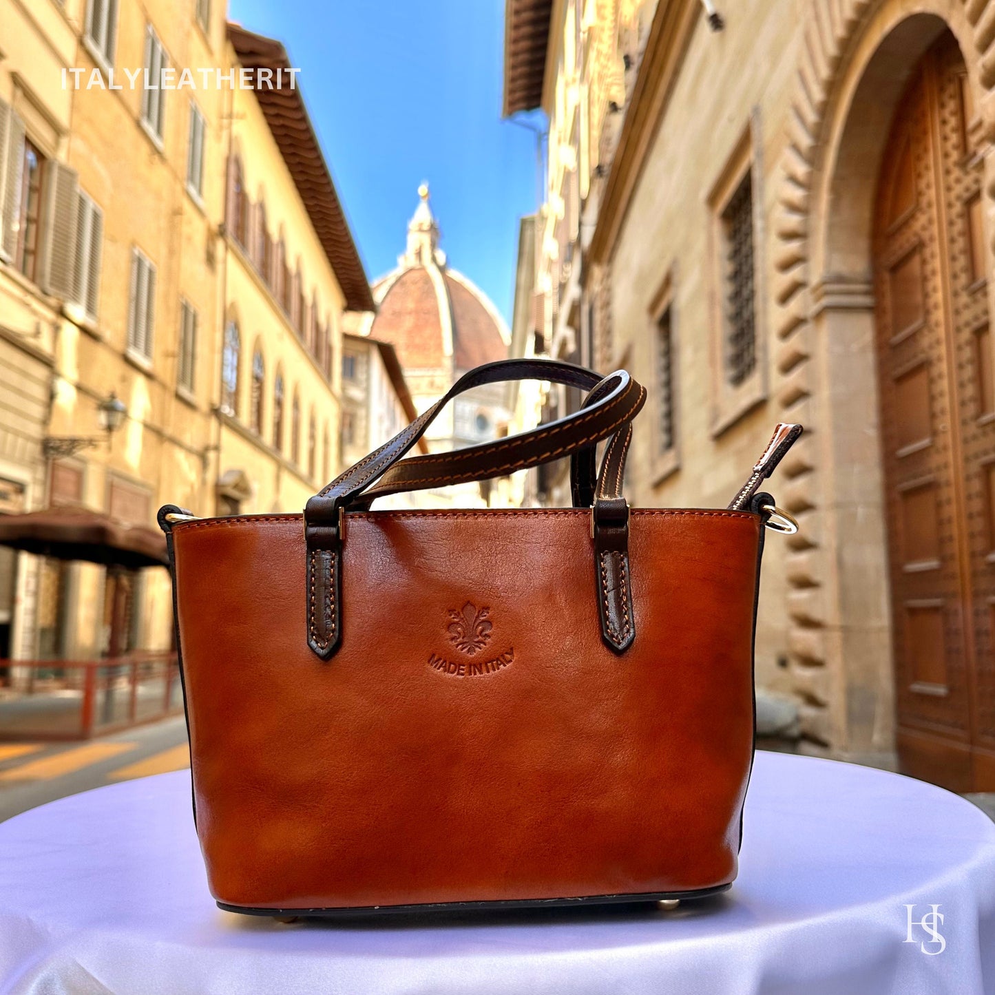 Italian Handmade Leather Bags For Women l l Elegant Leather Tote From Florence, Small boat bag, Made in Italy, Brown leather tote
