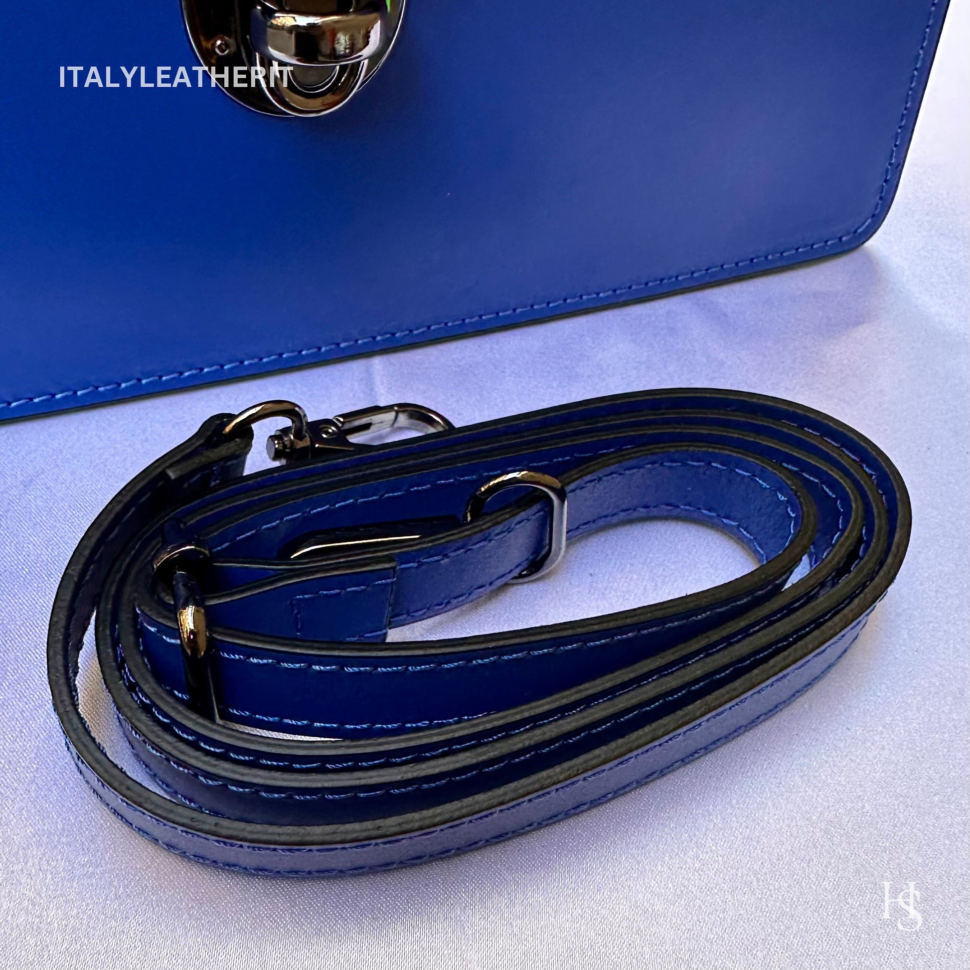 Italian Handmade Leather Bags For Women | Elegant Leather Tote From Florence | Made in Italy | Blue Leather Tote Bag