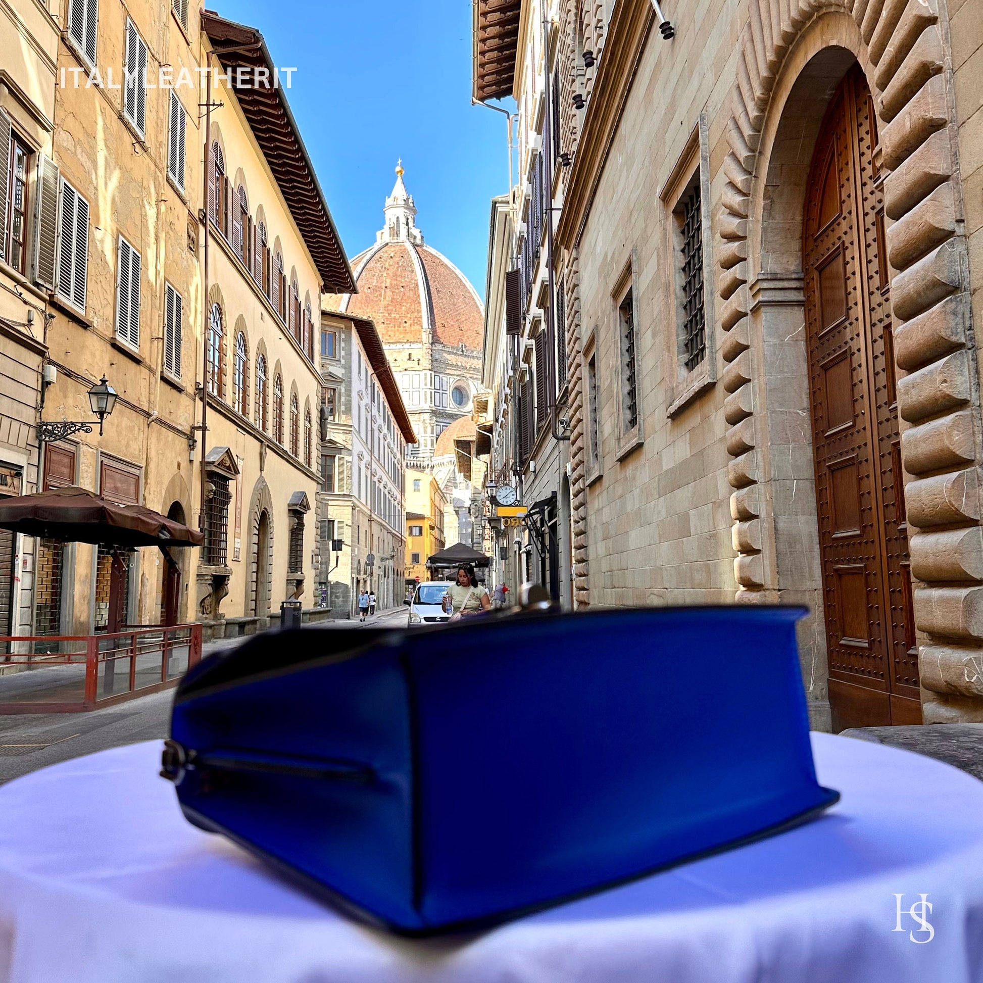 Italian Handmade Leather Bags For Women | Elegant Leather Tote From Florence | Made in Italy | Blue Leather Tote Bag