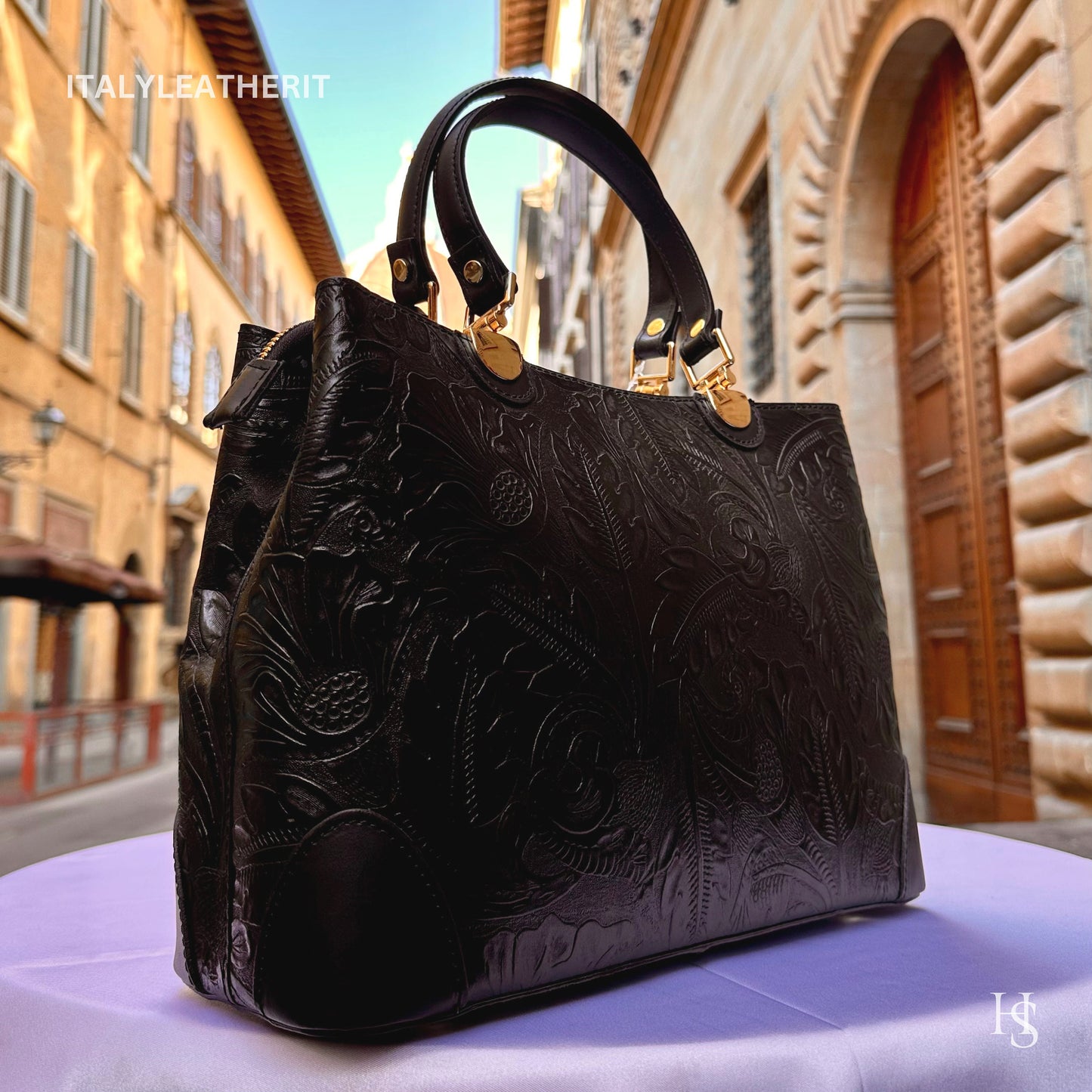Italian Handmade Leather Bags For Woman l l Elegant Leather Tote From Florence || Made in Italy, Black leather tote