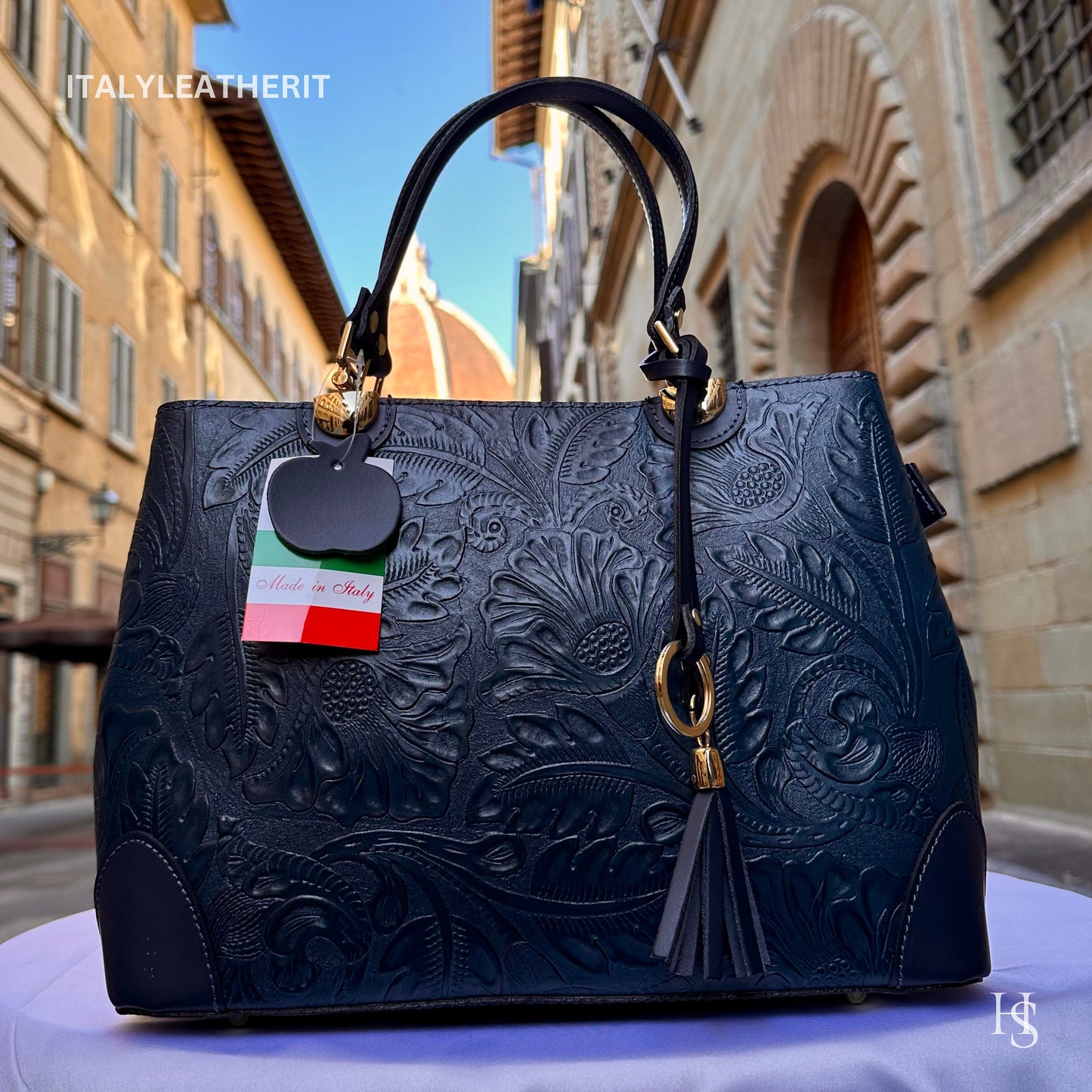 Italian Handmade Leather Bags For Woman l l Elegant Leather Tote From Florence || Made in Italy , Navy blue purse
