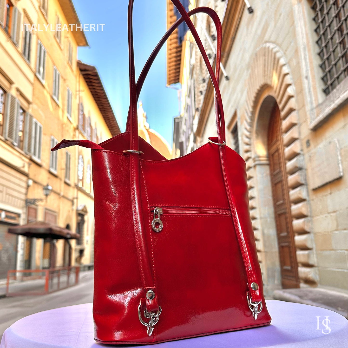 Italian Handmade Leather Bags For Women l l Elegant Leather Tote From Florence, Red Backpack and Shoulder Bag