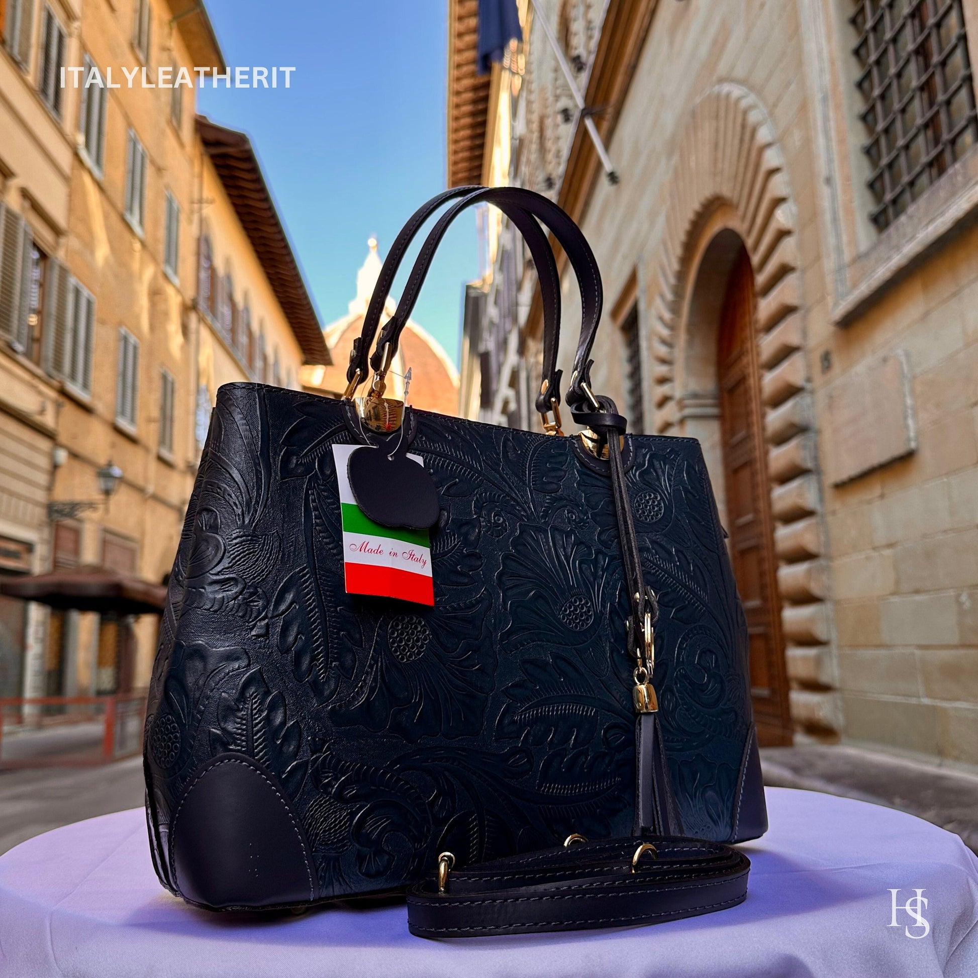 Italian Handmade Leather Bags For Woman l l Elegant Leather Tote From Florence || Made in Italy , Navy blue purse