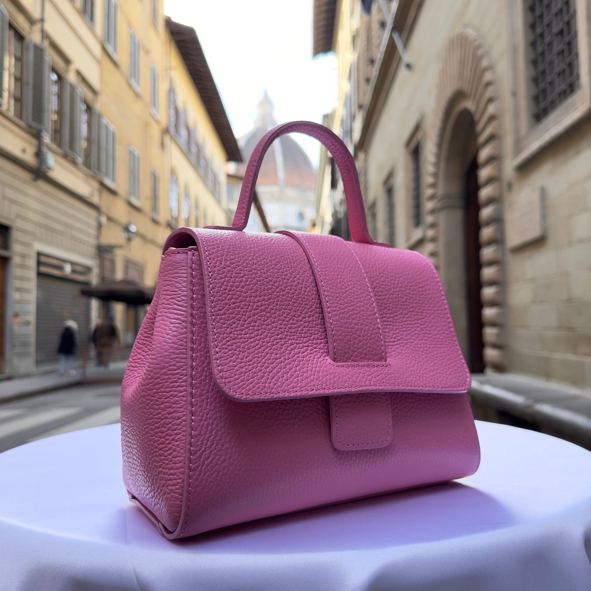 Italian Handmade Leather Bags For Women | Elegant Pink Top-Handle Handbag From Florence, Stylish Design