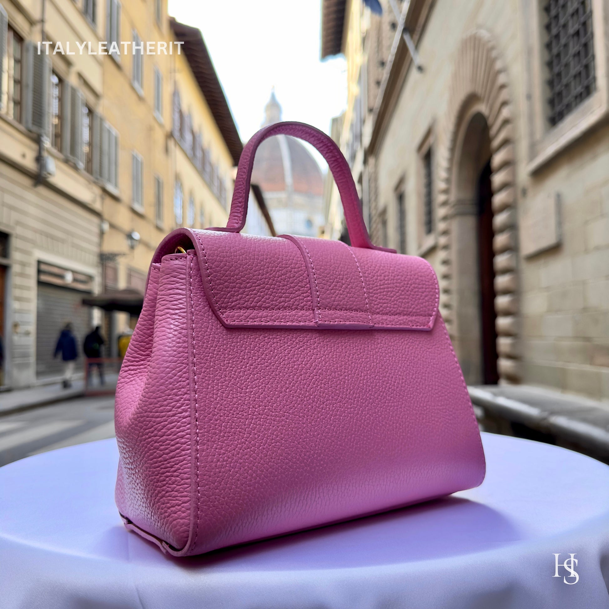Italian Handmade Leather Bags For Women | Elegant Pink Top-Handle Handbag From Florence, Stylish Design