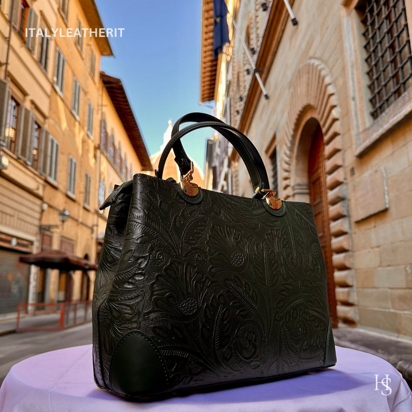Italian Handmade Leather Bags For Woman l l Elegant Leather Tote From Florence || Made in Italy , Green leather tote