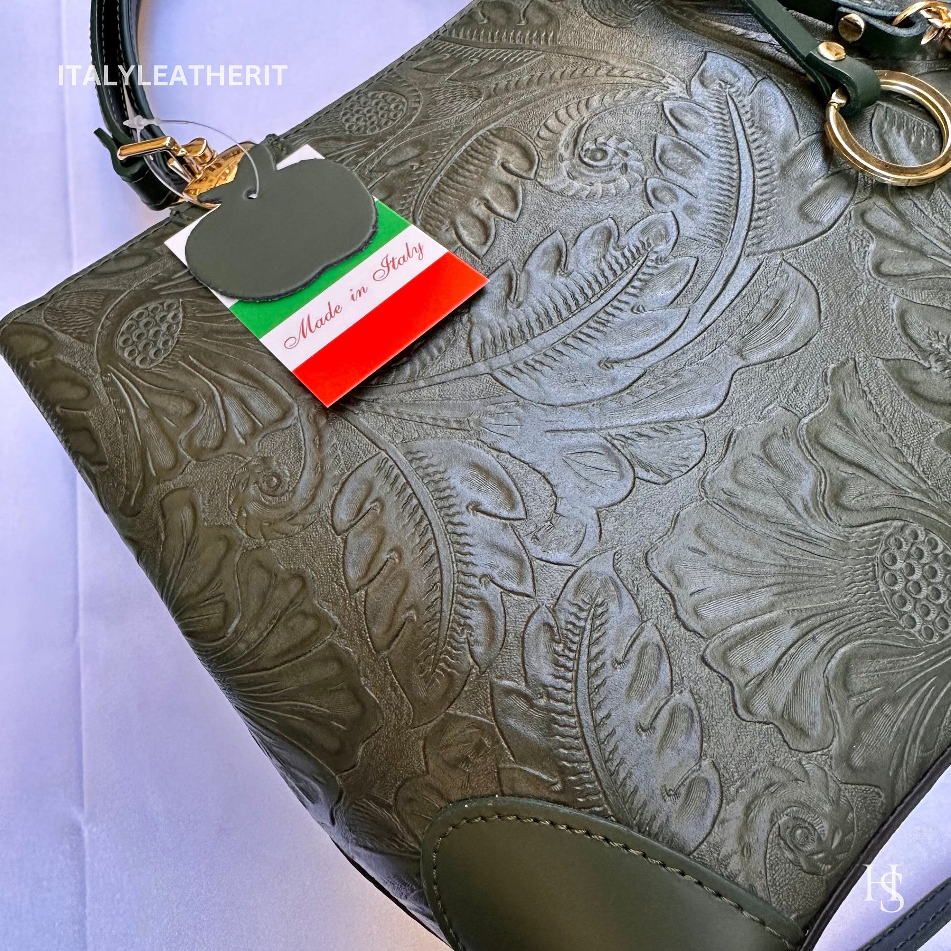 Italian Handmade Leather Bags For Woman l l Elegant Leather Tote From Florence || Made in Italy , Green leather tote