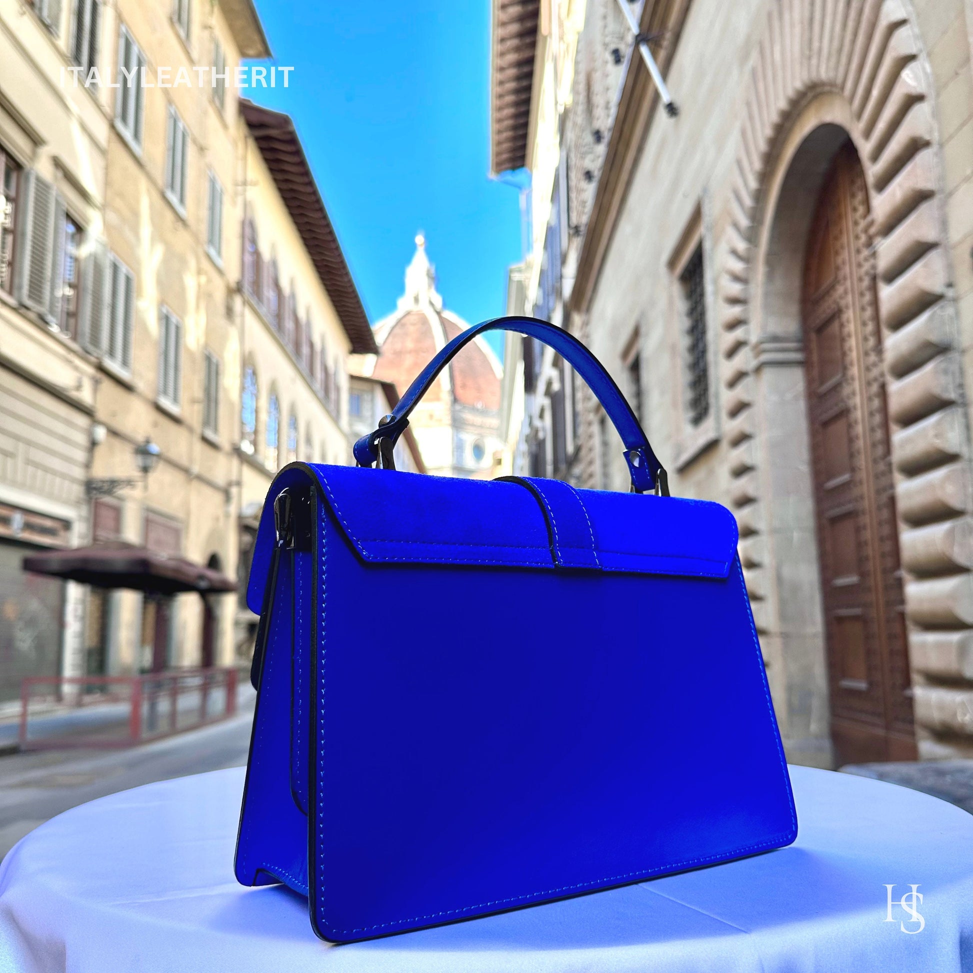 Italian Handmade Leather Bags For Women | Elegant Leather Tote From Florence | Made in Italy | Blue Leather Tote Bag