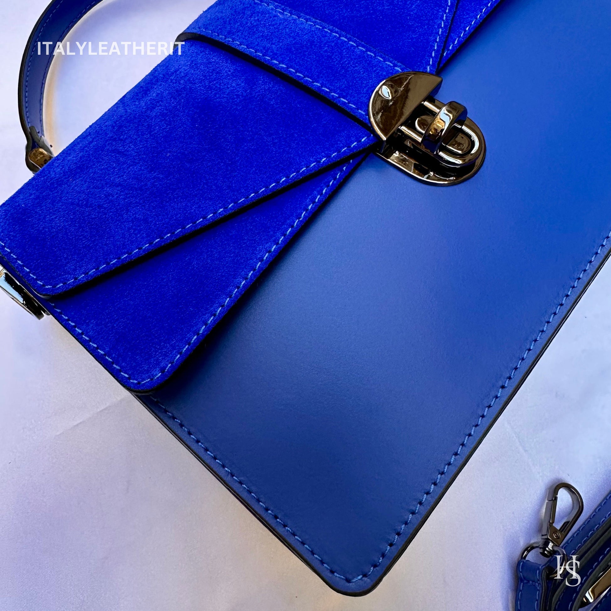Italian Handmade Leather Bags For Women | Elegant Leather Tote From Florence | Made in Italy | Blue Leather Tote Bag