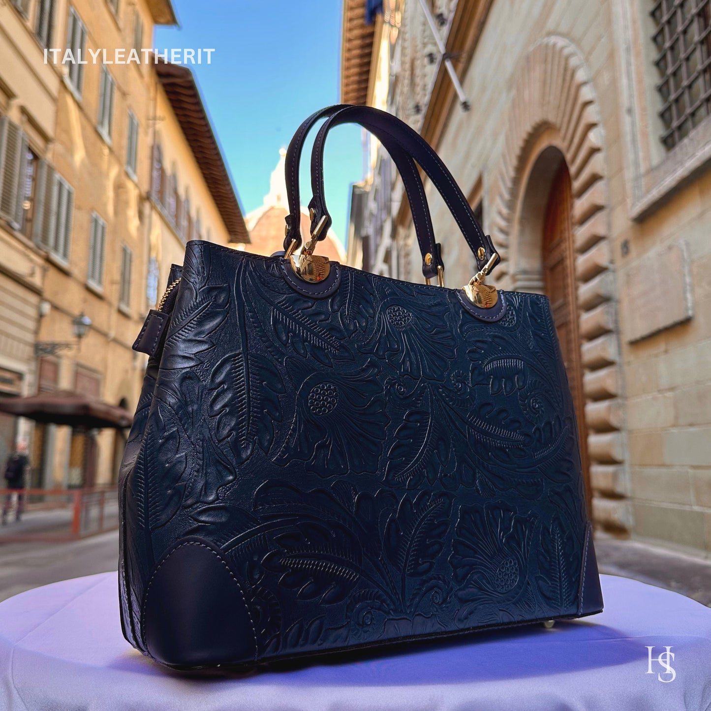 Italian Handmade Leather Bags For Woman l l Elegant Leather Tote From Florence || Made in Italy , Navy blue purse