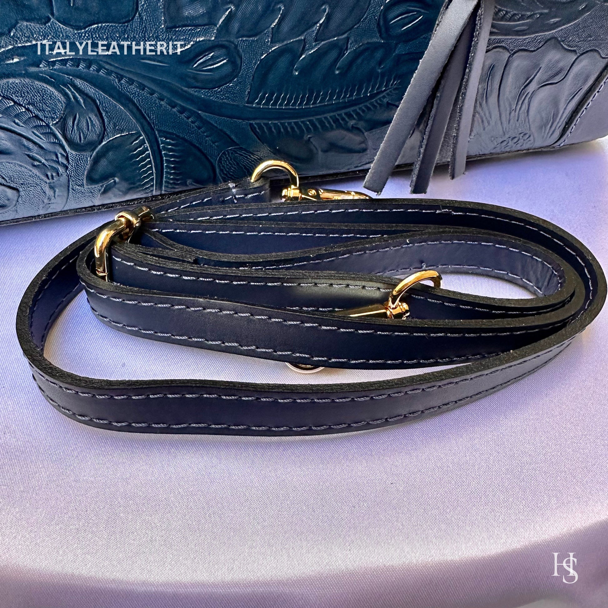 Italian Handmade Leather Bags For Woman l l Elegant Leather Tote From Florence || Made in Italy , Navy blue purse