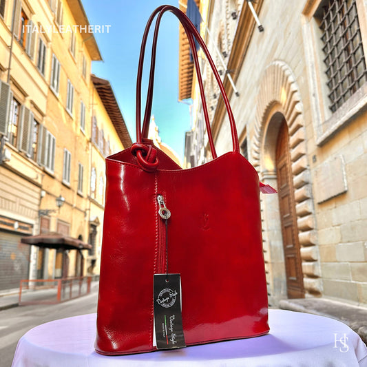 Italian Handmade Leather Bags For Women l l Elegant Leather Tote From Florence, Red Backpack and Shoulder Bag