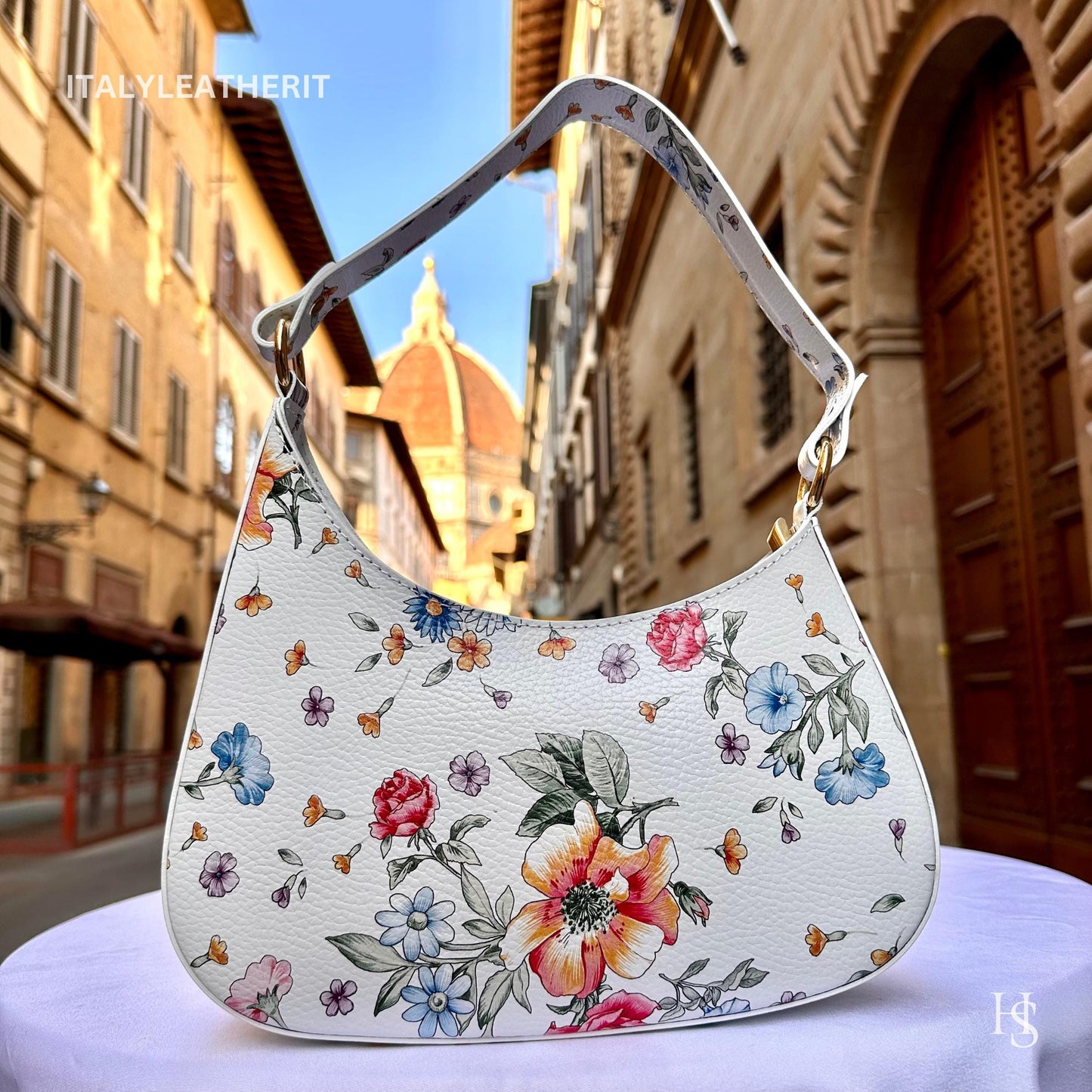 Italian Handmade Leather Bags For Women l Elegant Leather Tote From Florence, Made in Italy, Flower bag