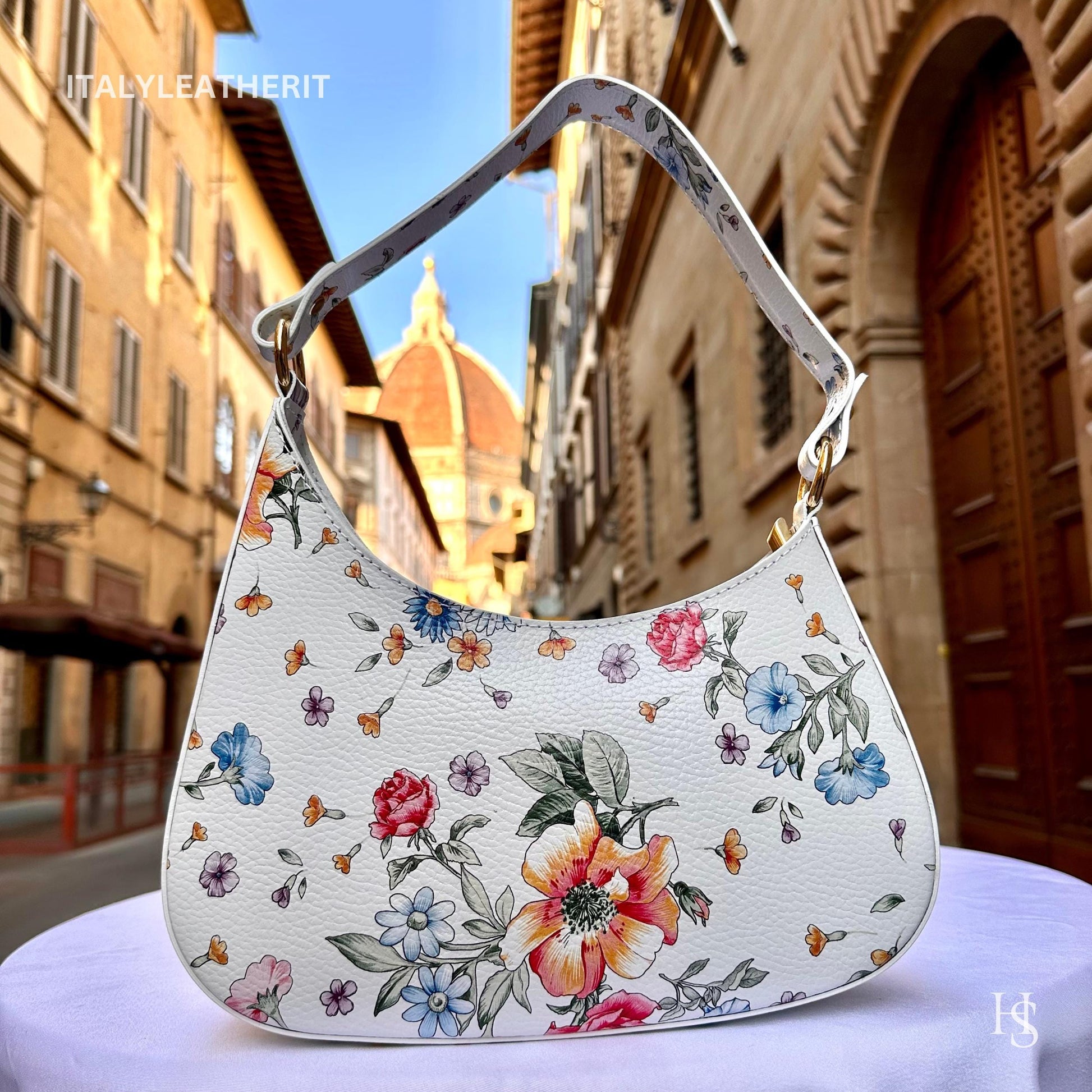 Italian Handmade Leather Bags For Women l Elegant Leather Tote From Florence, Made in Italy, Flower bag