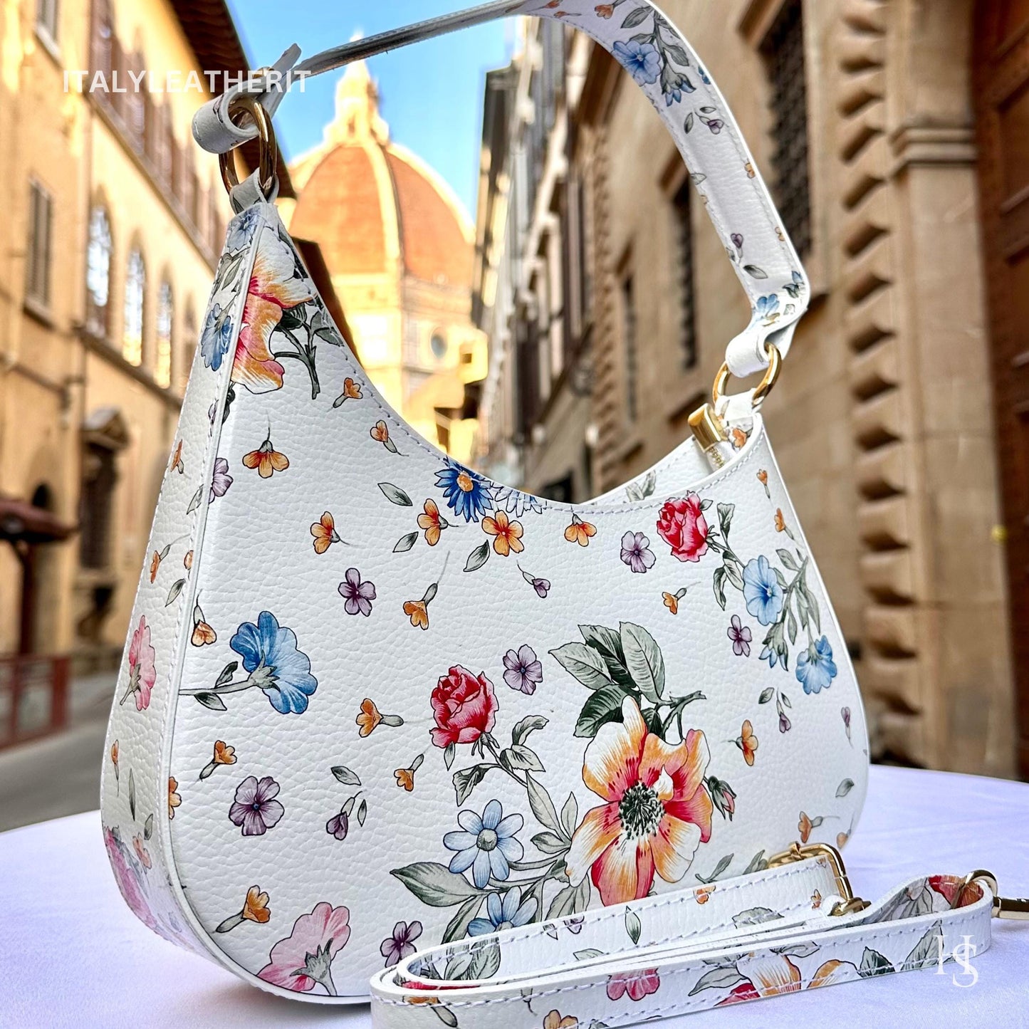 Italian Handmade Leather Bags For Women l Elegant Leather Tote From Florence, Made in Italy, Flower bag
