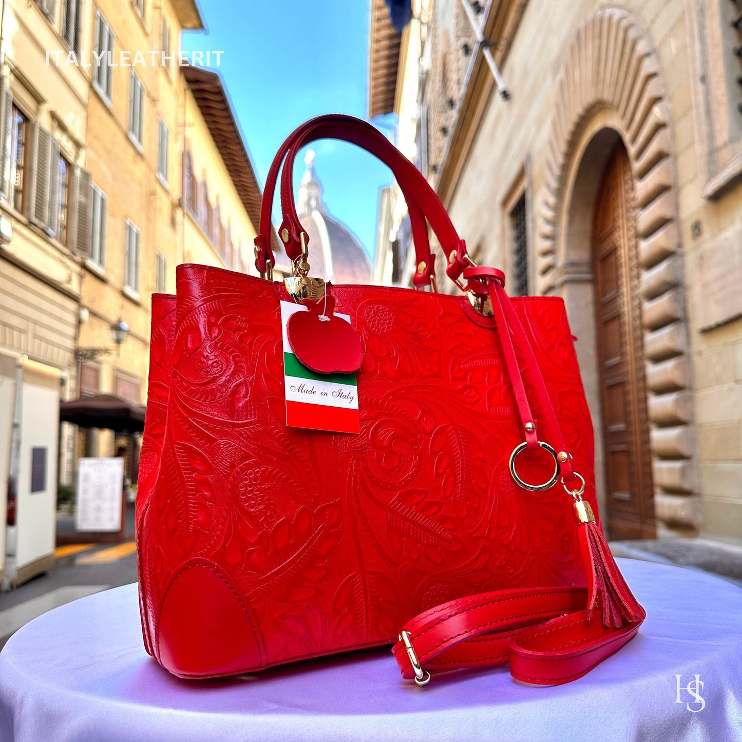 Italian Handmade Leather Bags For Woman l l Elegant Leather Tote From Florence || Made in Italy , Red leather tote