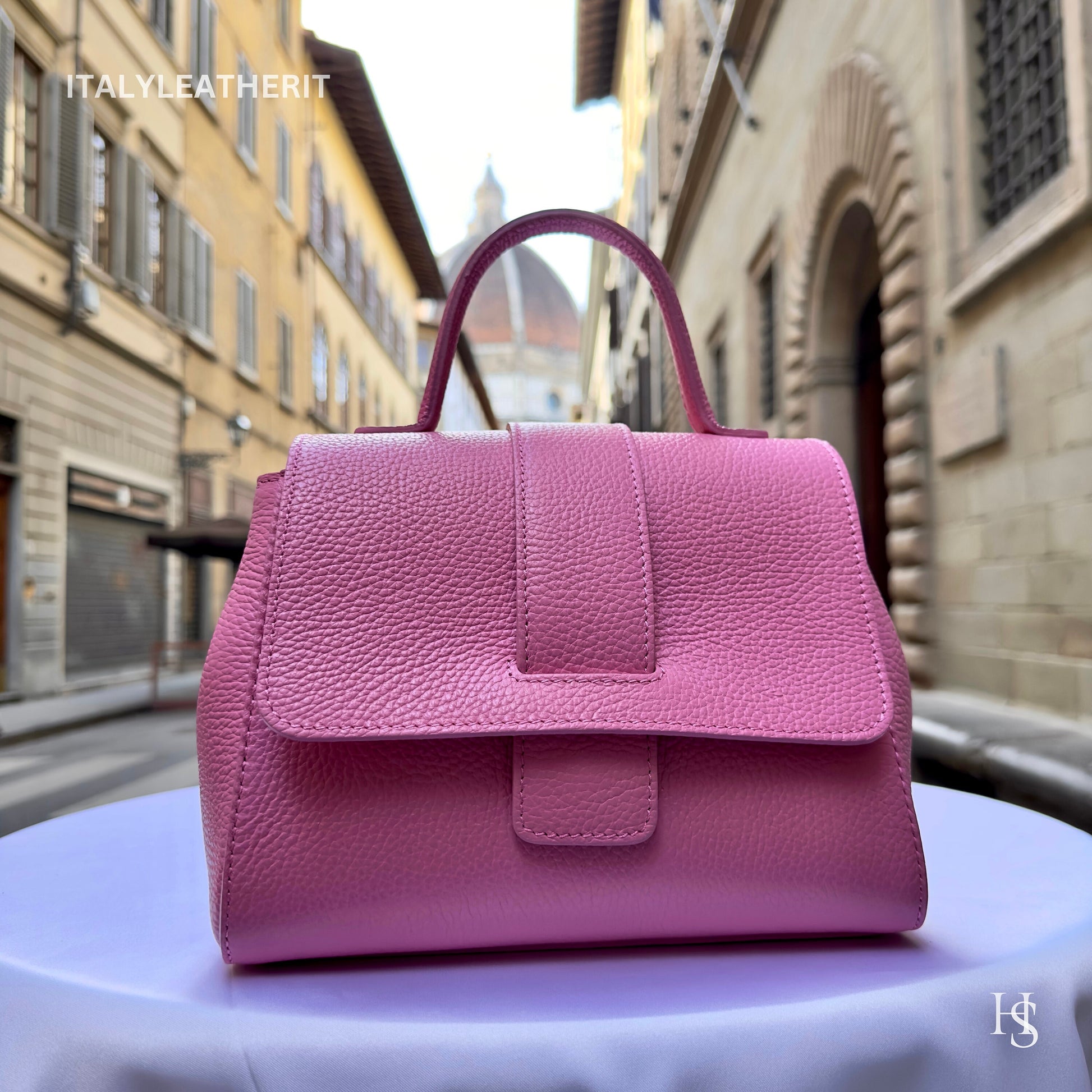 Italian Handmade Leather Bags For Women | Elegant Pink Top-Handle Handbag From Florence, Stylish Design