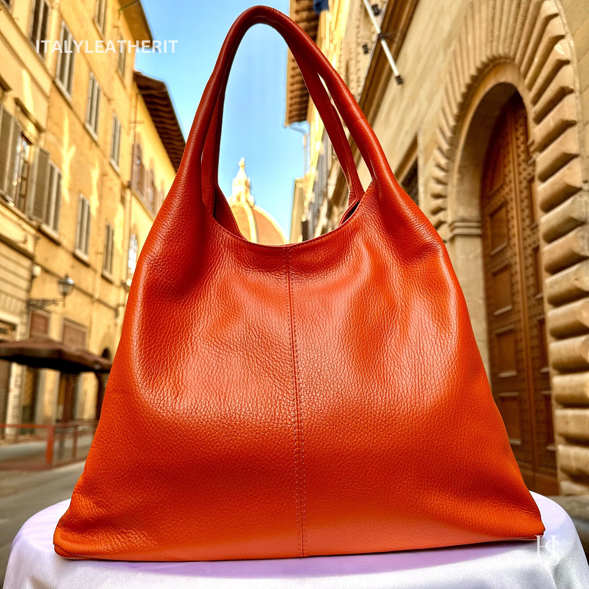 Italian Handmade Soft Leather Bags For Women l Soft Leather From Florence l Orange shoulder Bag