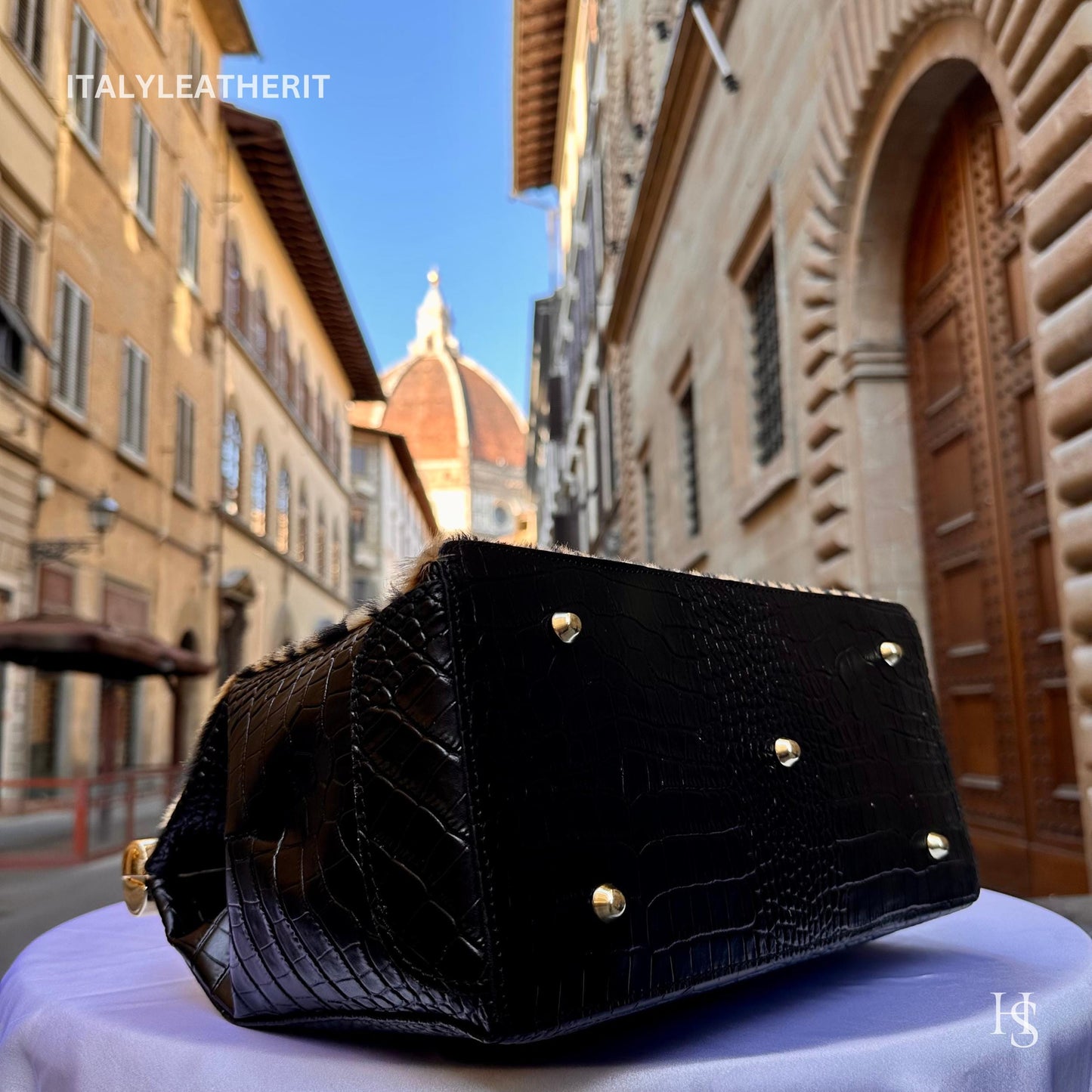 Italian Handmade Leather Bags For Woman l l Elegant Leather Tote From Florence, Black bag, Lock bag, Real Horse Hair