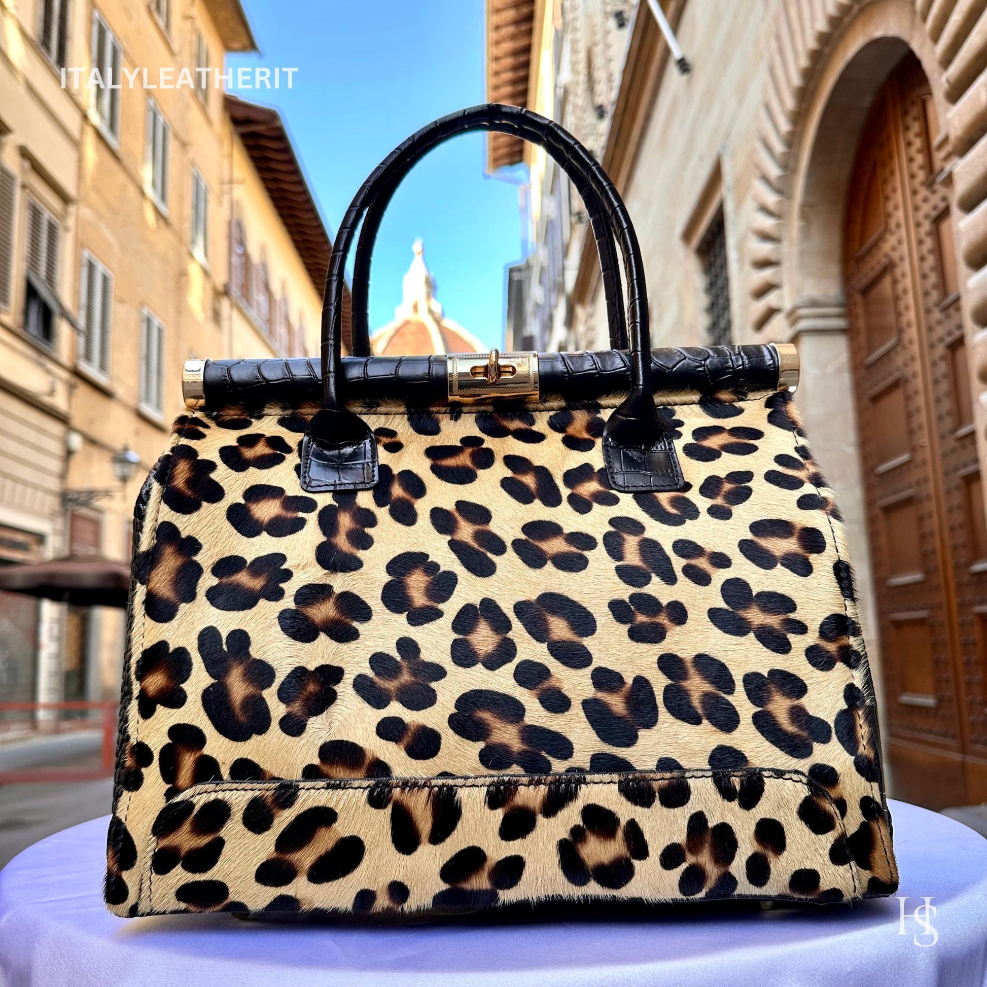 Italian Handmade Leather Bags For Woman l l Elegant Leather Tote From Florence, Black bag, Lock bag, Real Horse Hair