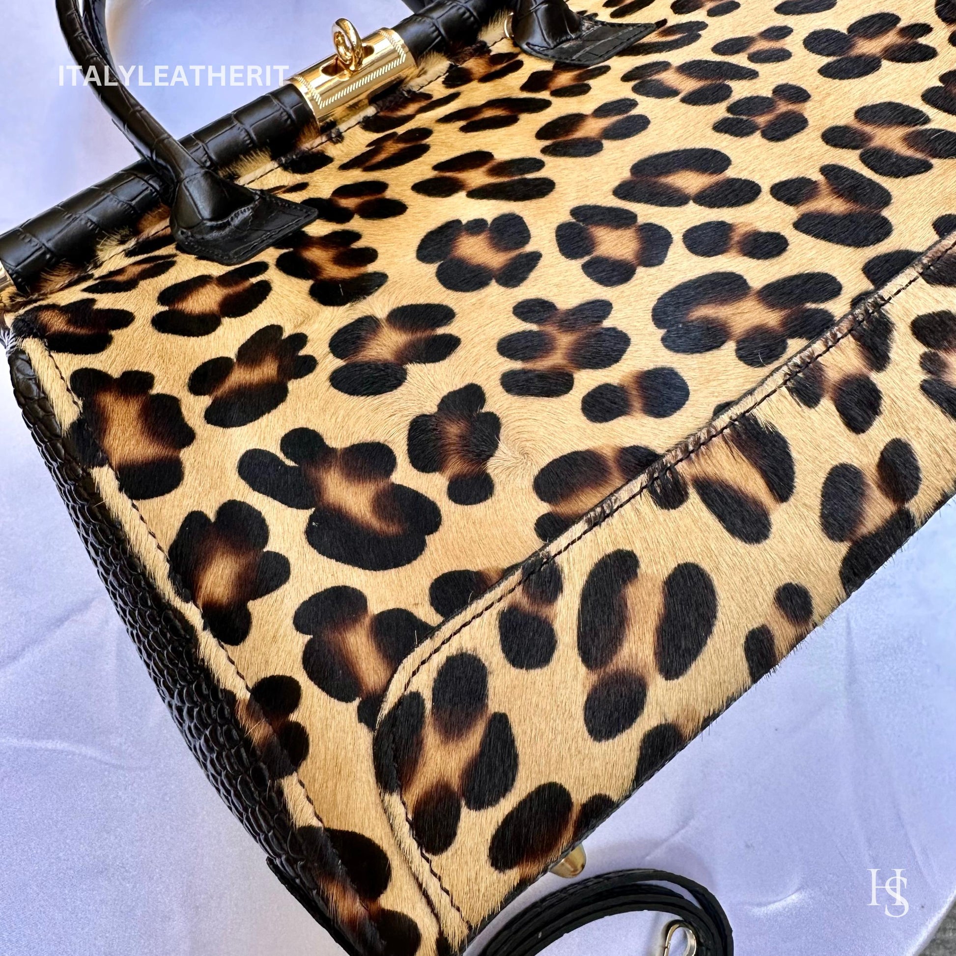 Italian Handmade Leather Bags For Woman l l Elegant Leather Tote From Florence, Black bag, Lock bag, Real Horse Hair