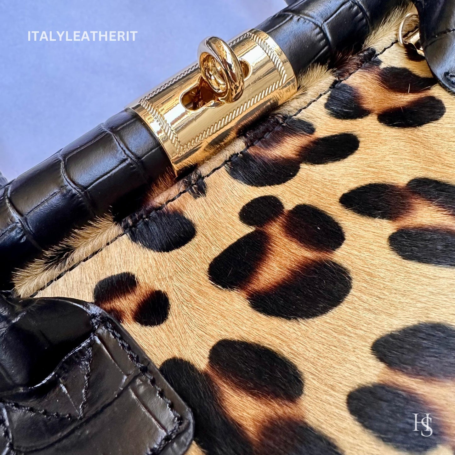 Italian Handmade Leather Bags For Woman l l Elegant Leather Tote From Florence, Black bag, Lock bag, Real Horse Hair