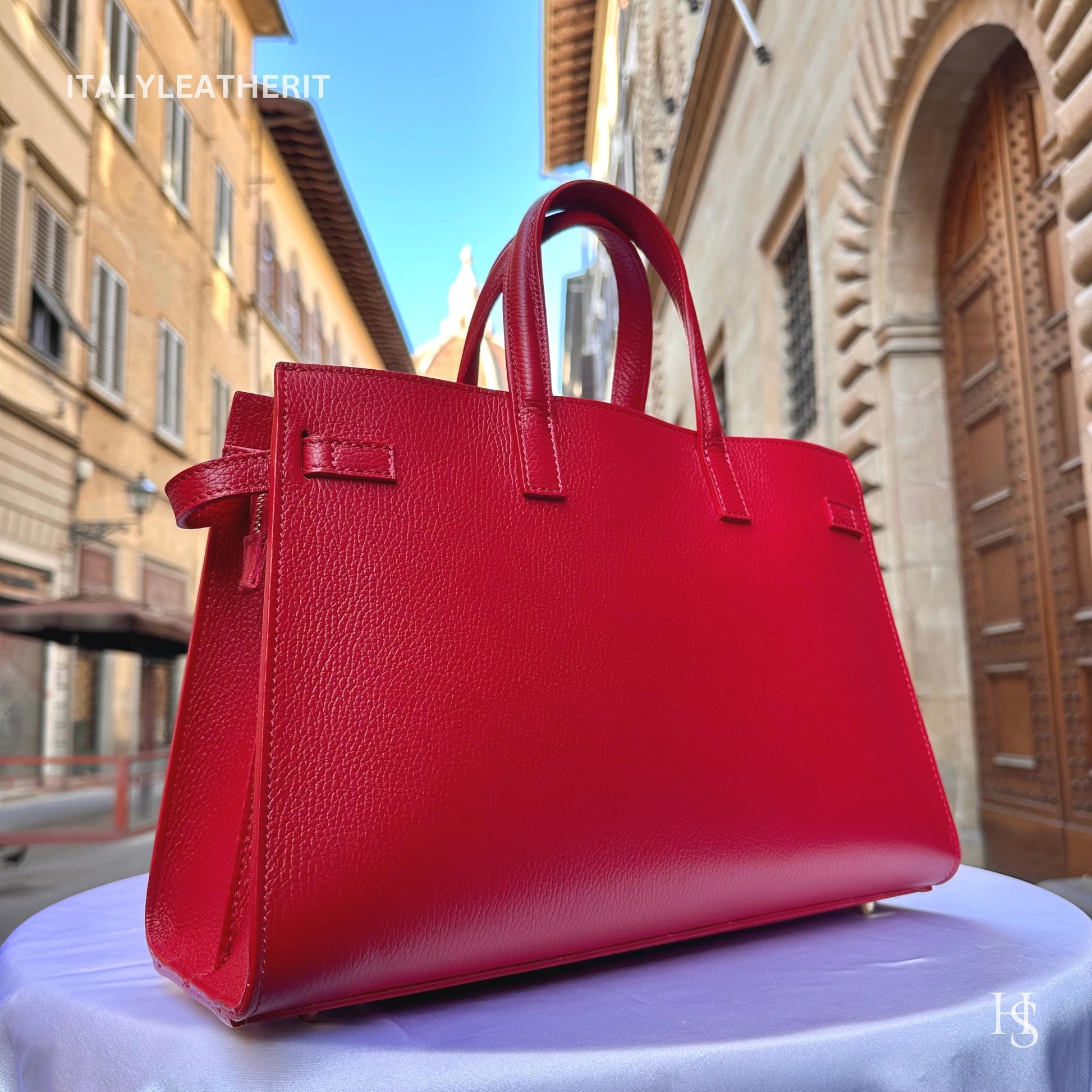 Italian Handmade Leather Bags for Women | Elegant Tote & Purse from Florence, gold hardware bag, Red leather tote