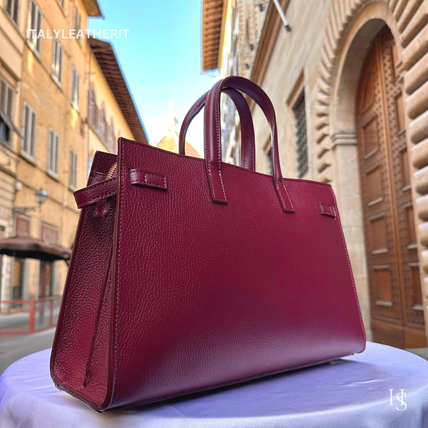 Italian Handmade Leather Bags for Women | Elegant Tote & Purse from Florence, gold hardware bag, Burgundy Bag