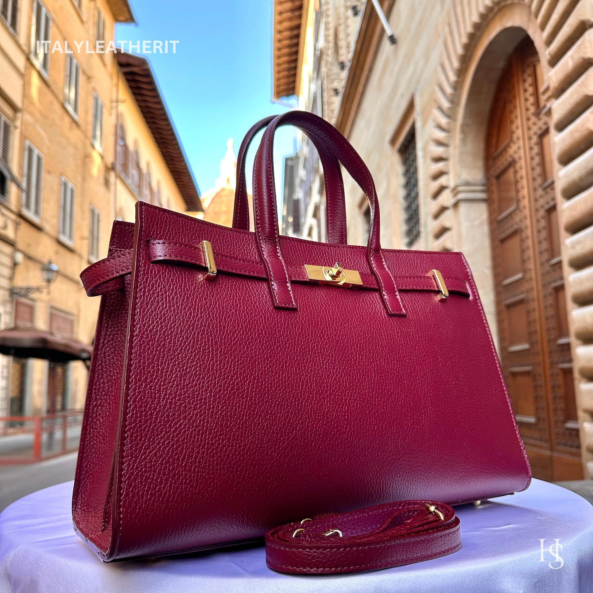 Italian Handmade Leather Bags for Women | Elegant Tote & Purse from Florence, gold hardware bag, Burgundy Bag
