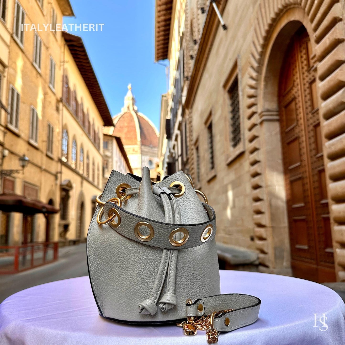 Italian Handmade Leather Bags For Women l l Elegant Leather Tote From Florence, Bucket bag, Gray bag
