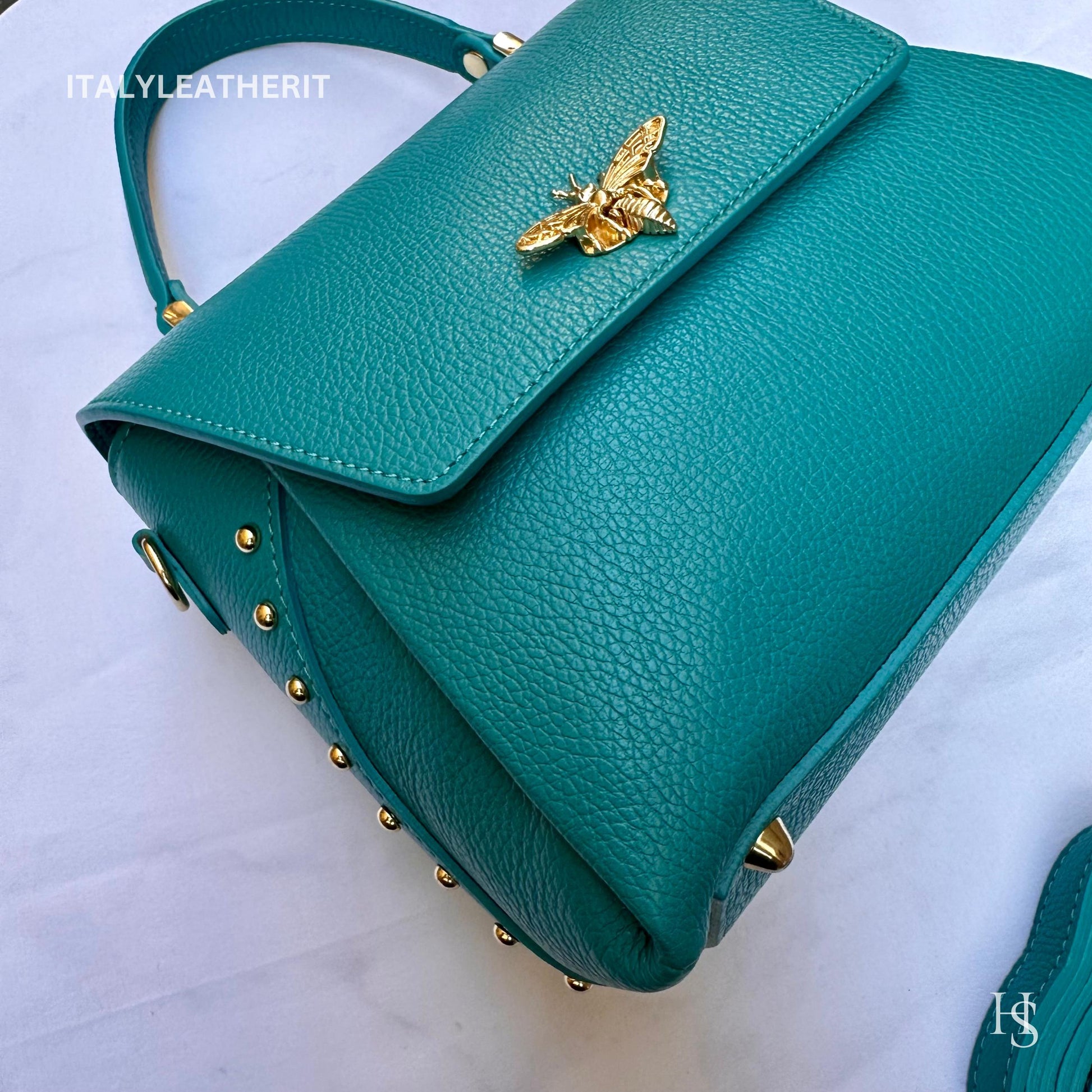 Italian Handmade Leather Bags For Women l l Elegant Leather Tote From Florence with bee-shaped lobster clasp closure