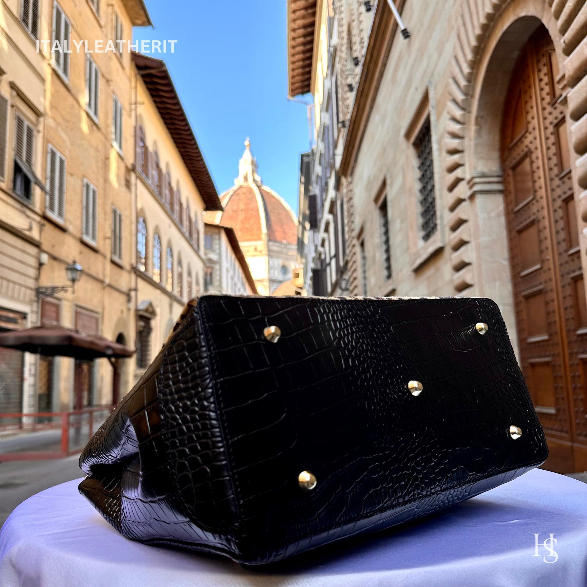 Italian Handmade Leather Bags For Woman l l Elegant Leather Tote From Florence, Black bag, Lock bag, Real Horse Hair