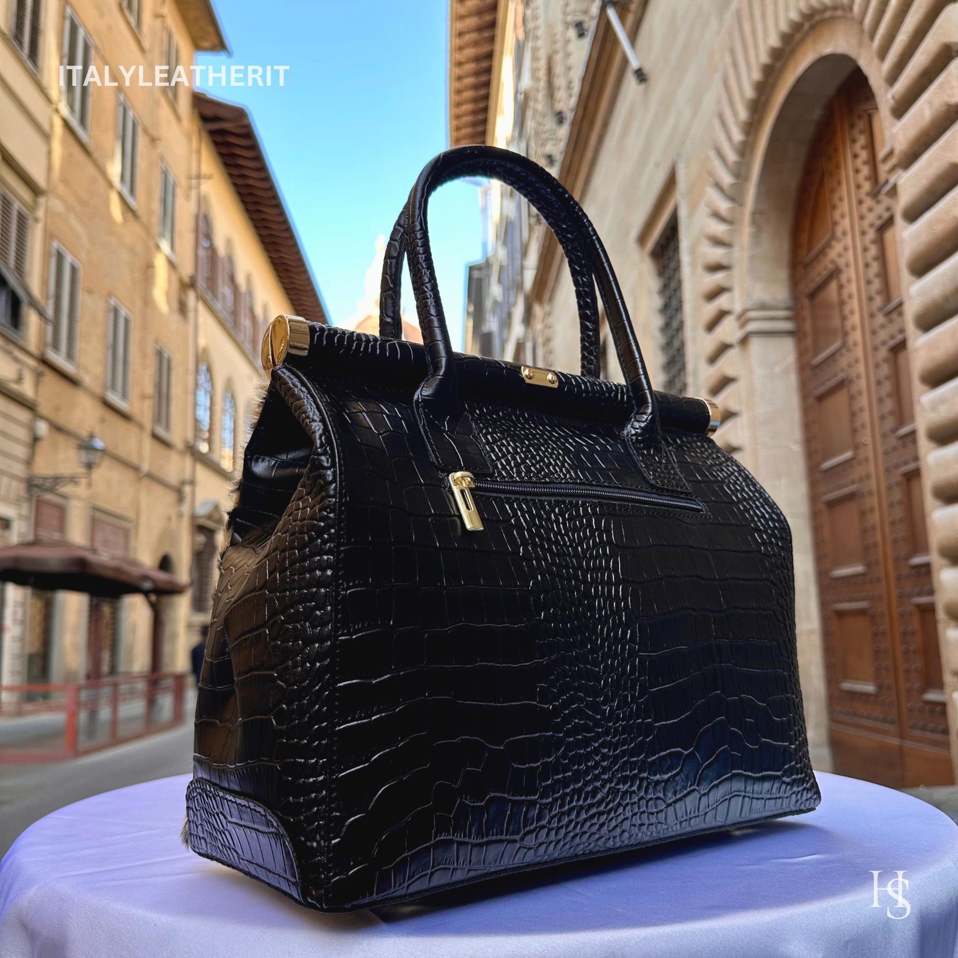 Italian Handmade Leather Bags For Woman l l Elegant Leather Tote From Florence, Black bag, Lock bag, Real Horse Hair