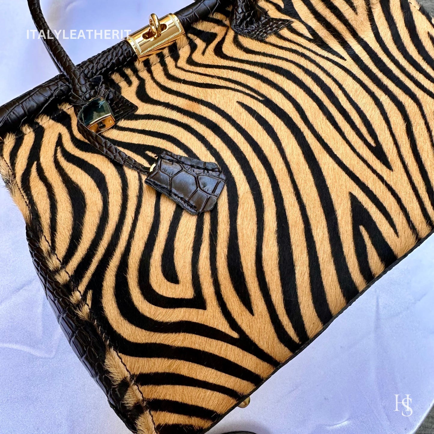 Italian Handmade Leather Bags For Woman l l Elegant Leather Tote From Florence, Black bag, Lock bag, Real Horse Hair