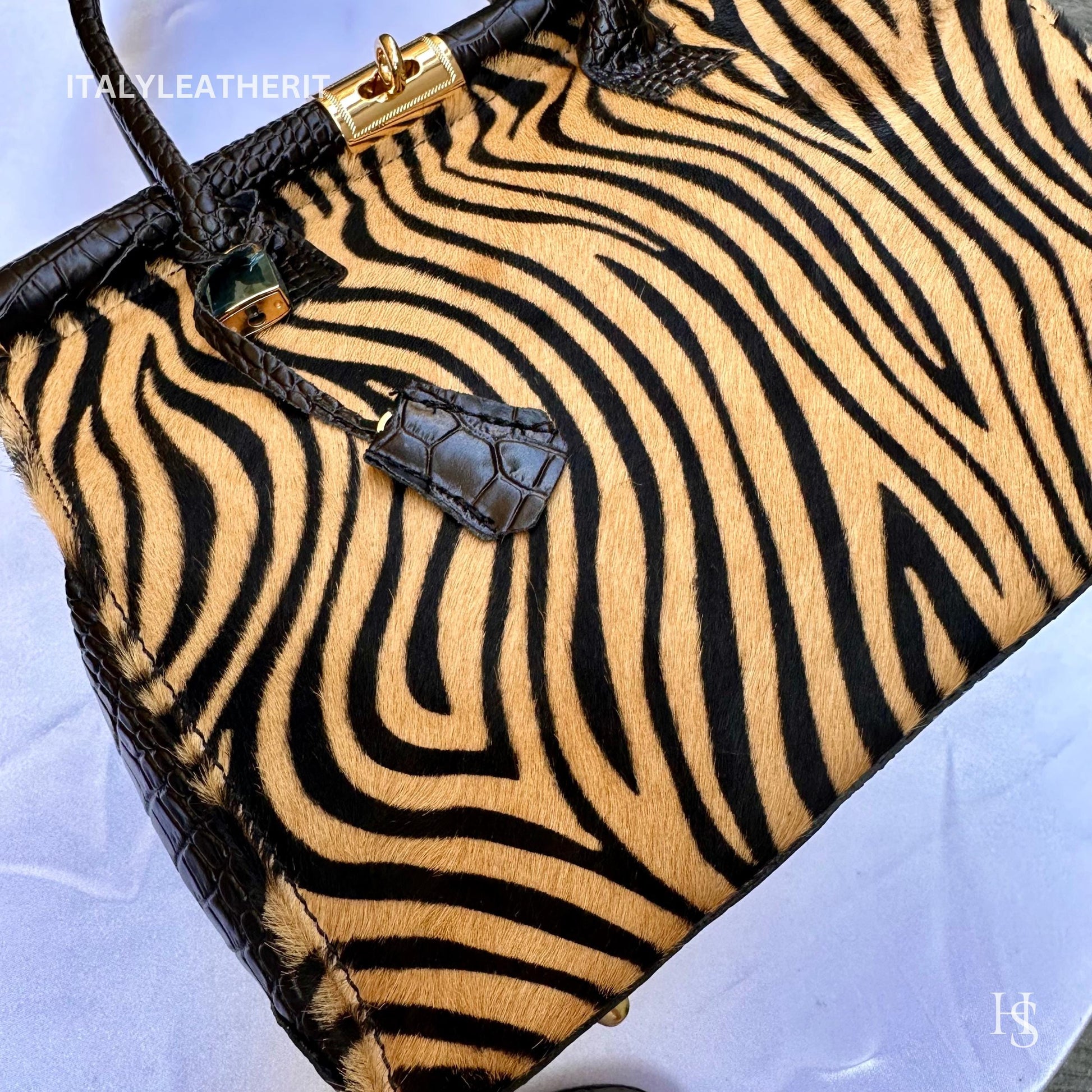 Italian Handmade Leather Bags For Woman l l Elegant Leather Tote From Florence, Black bag, Lock bag, Real Horse Hair