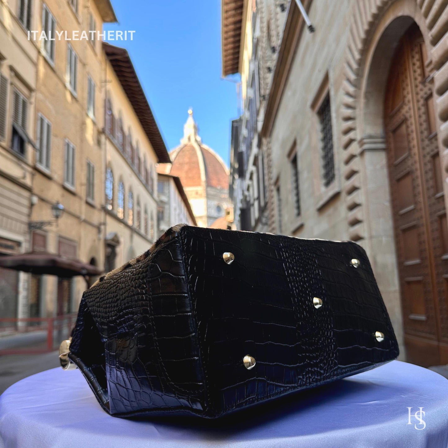 Italian Handmade Leather Bags For Woman l l Elegant Leather Tote From Florence, Black bag, Lock bag, Real Horse Hair