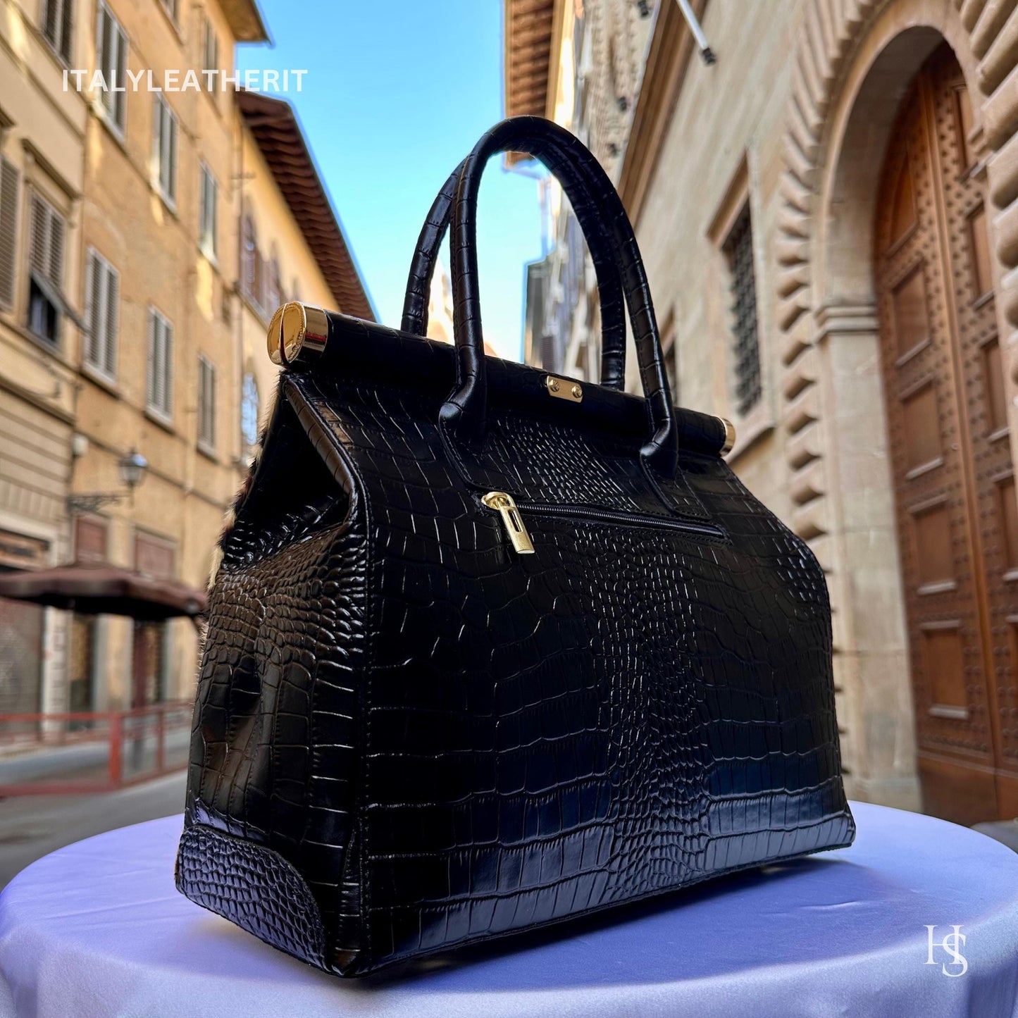 Italian Handmade Leather Bags For Woman l l Elegant Leather Tote From Florence, Black bag, Lock bag, Real Horse Hair