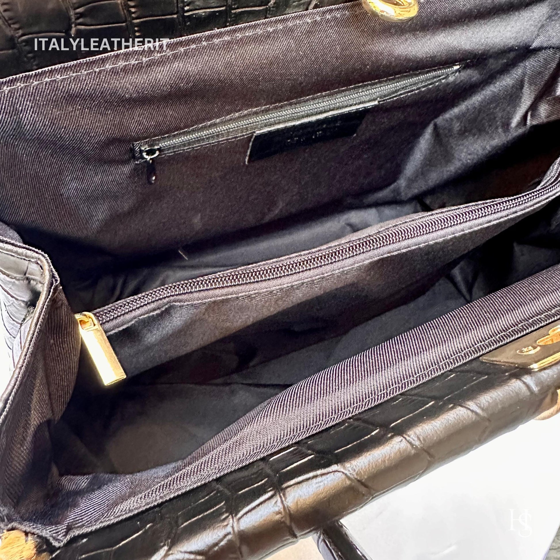 Italian Handmade Leather Bags For Woman l l Elegant Leather Tote From Florence, Black bag, Lock bag, Real Horse Hair