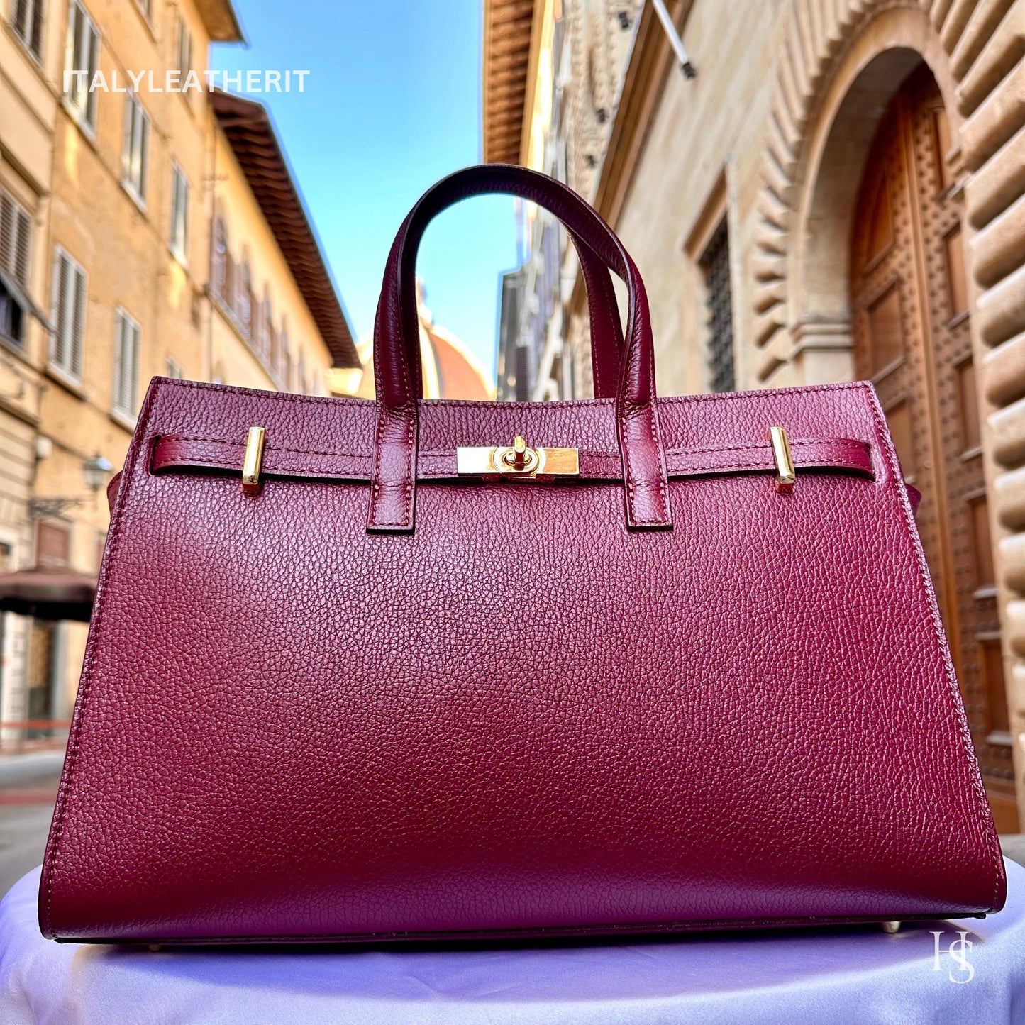Italian Handmade Leather Bags for Women | Elegant Tote & Purse from Florence, gold hardware bag, Burgundy Bag