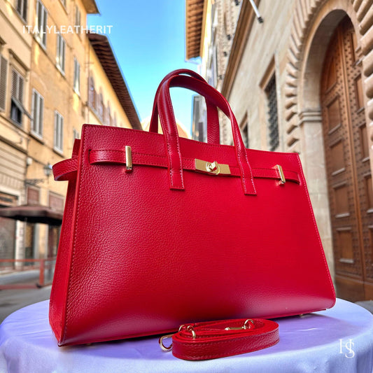Italian Handmade Leather Bags for Women | Elegant Tote & Purse from Florence, gold hardware bag, Red leather tote