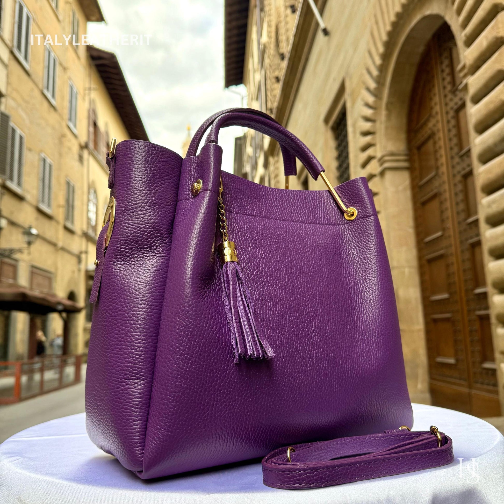 Italian Handmade Leather Bags For Women | Elegant Brown Leather Tote From Florence, Italy | Premium Craftsmanship , Purple purse
