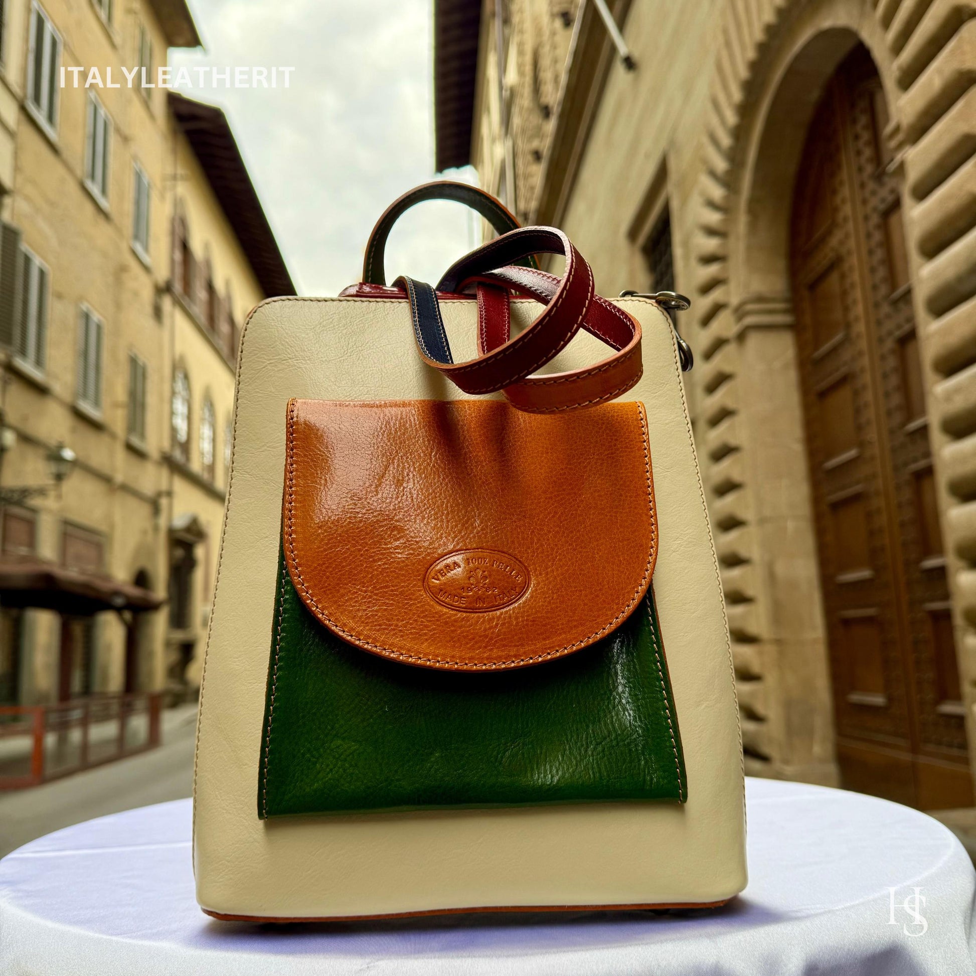 Italian Unisex Handmade Tuscan Leather Backpack From Florence, Made In Italy, Computer bag, multicolor backpack