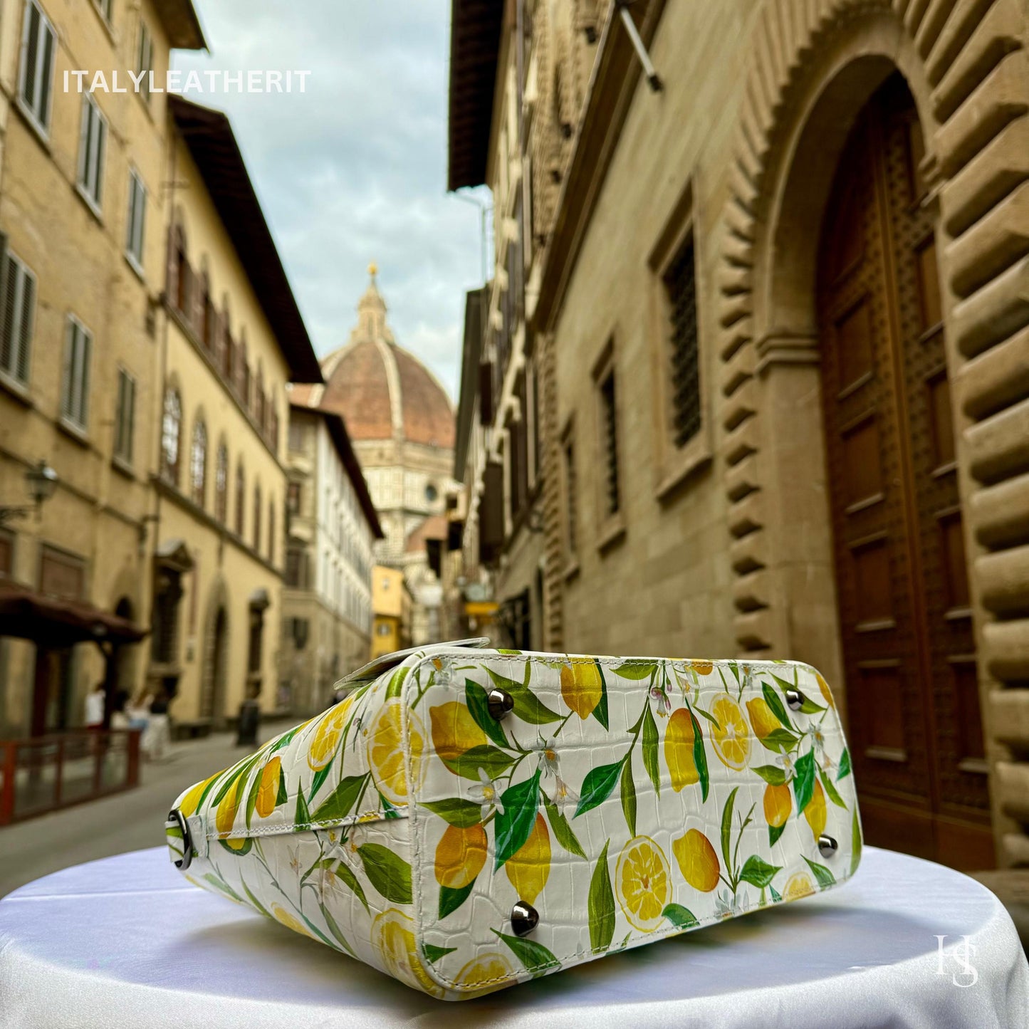 Italian Handmade Leather Bags For Woman l Elegant Leather Tote From Florence || Made in Italy, Flower lemon Purse