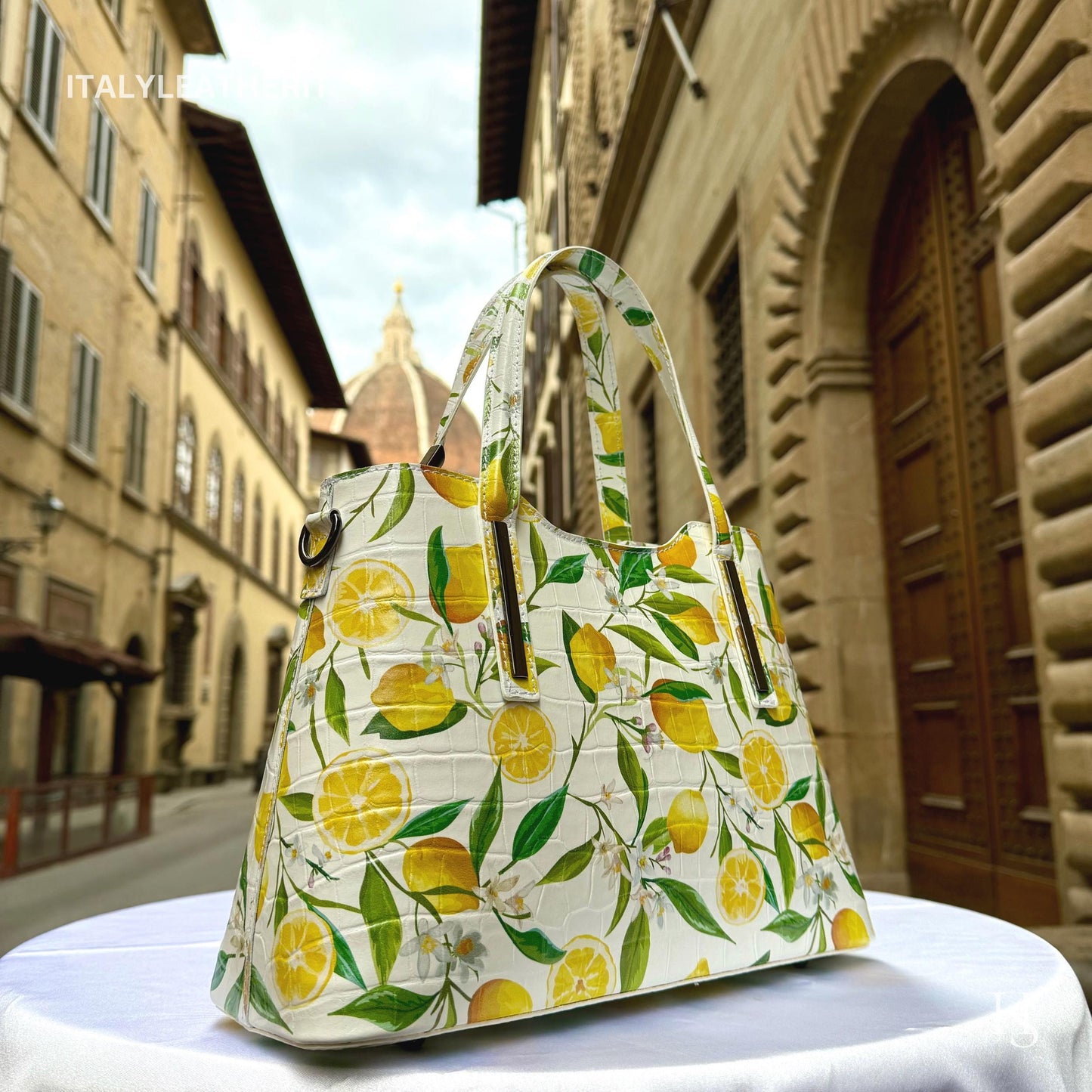 Italian Handmade Leather Bags For Woman l Elegant Leather Tote From Florence || Made in Italy, Flower lemon Purse