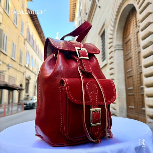 Italian Handmade Unisex Tuscan Leather Red Backpack from Florence, Italy – Stylish, Authentic, and Durable,