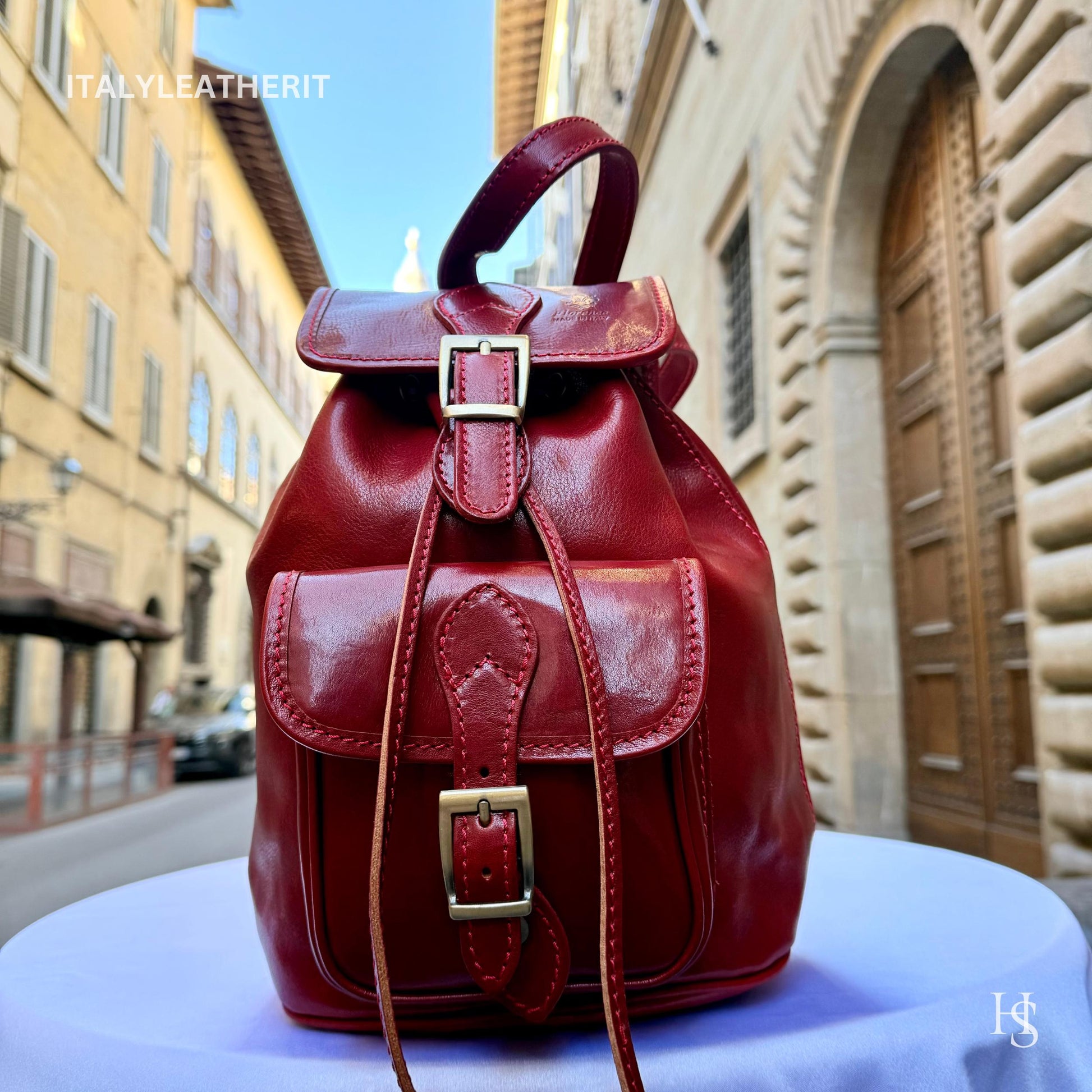 Italian Handmade Unisex Tuscan Leather Red Backpack from Florence, Italy – Stylish, Authentic, and Durable,
