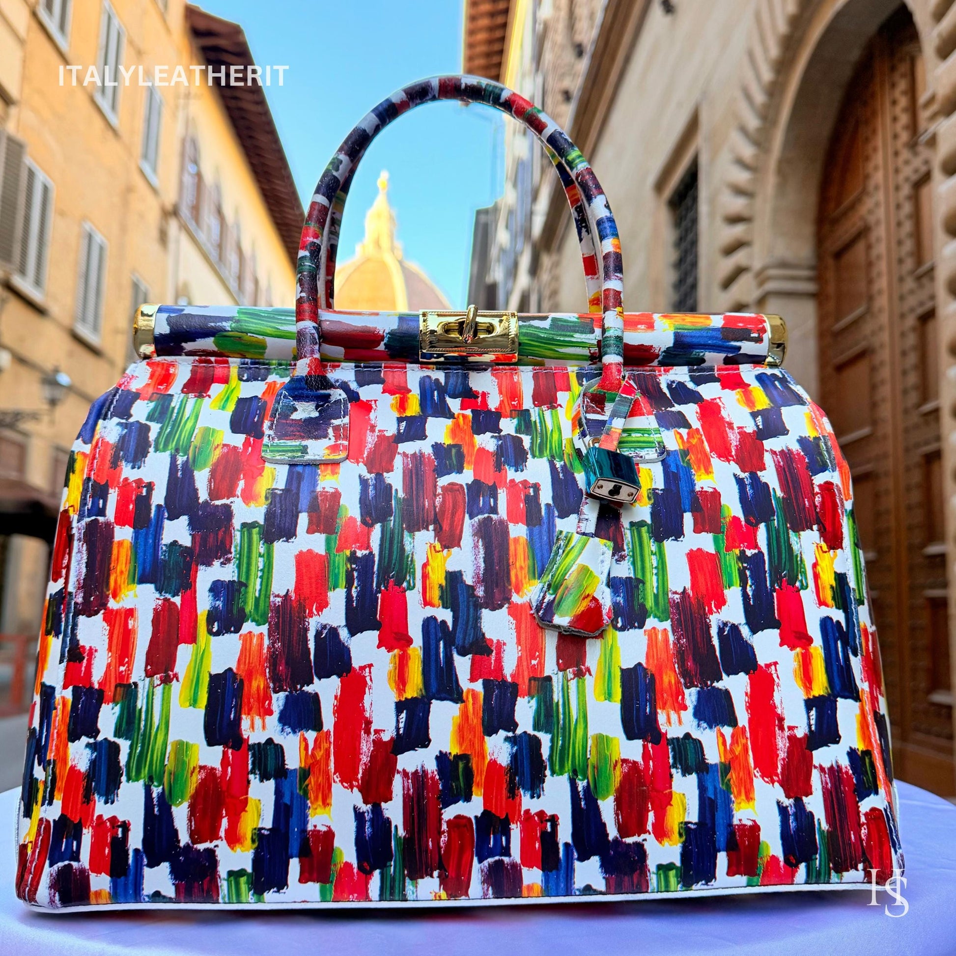 Italian Handmade Leather Bags For Women l l Elegant Leather Tote From Florence, Multicolor bag, Lock bag